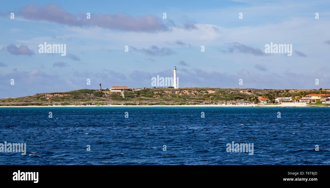 Panoramic view from the sea of California Lighthouse on Aruba Stock Photo