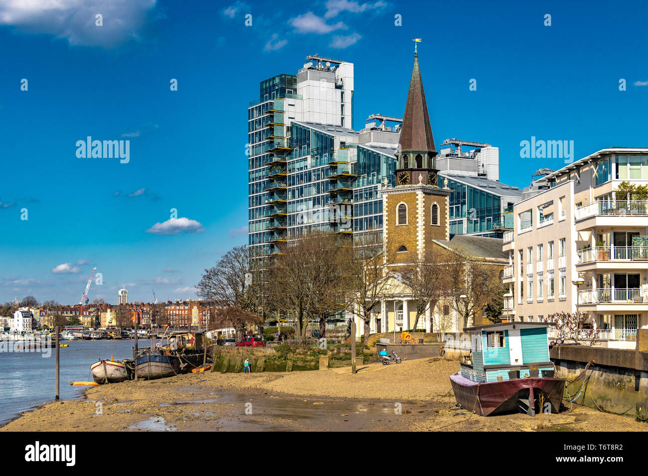 St Mary's Church, Battersea ,a Georgian Style church by the banks of the River Thames, London, UK Stock Photo