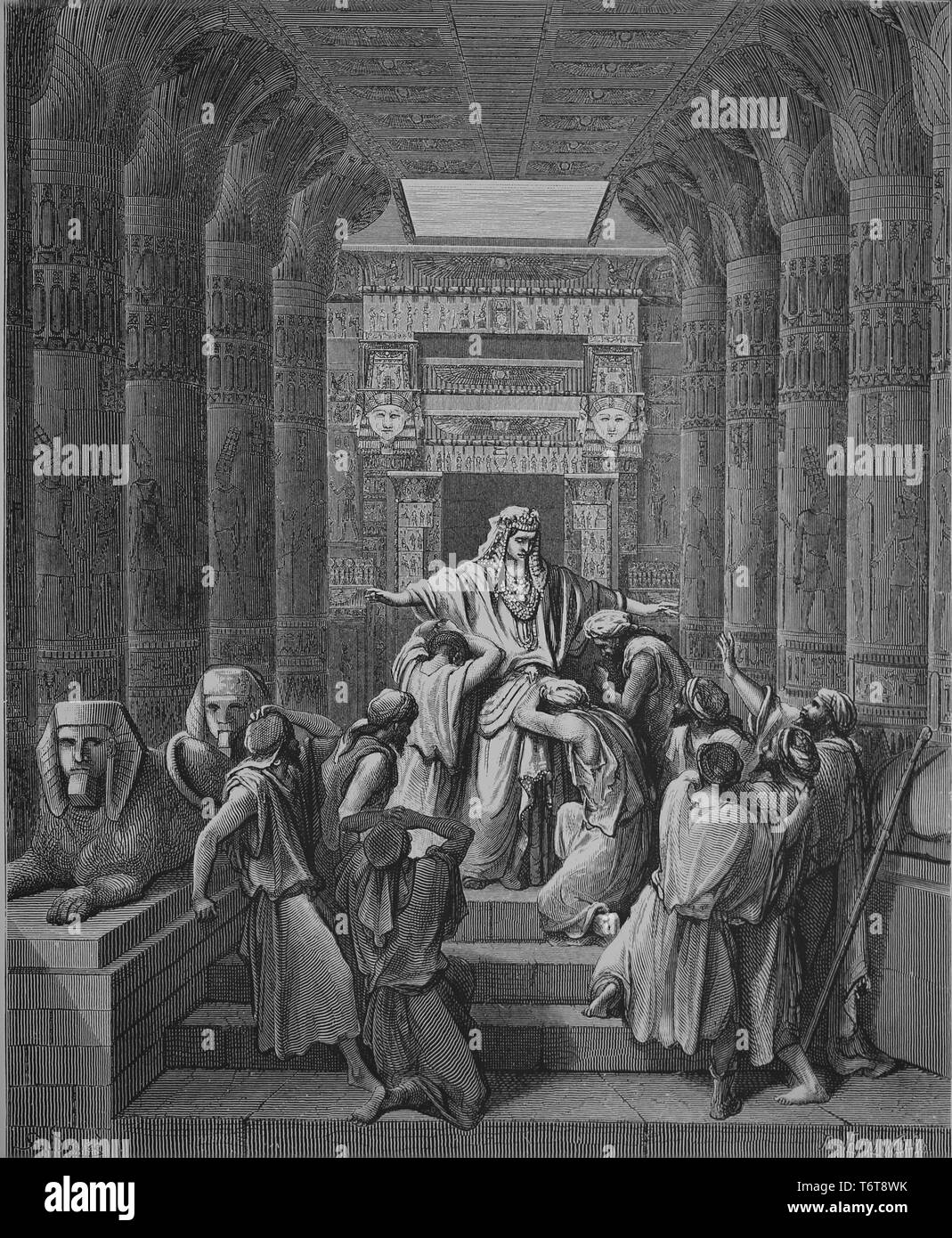 Joseph reveals himself to his brothers. The Bible. Book of Genesis. Engraving by Gustave DorŽ, 1866. Stock Photo