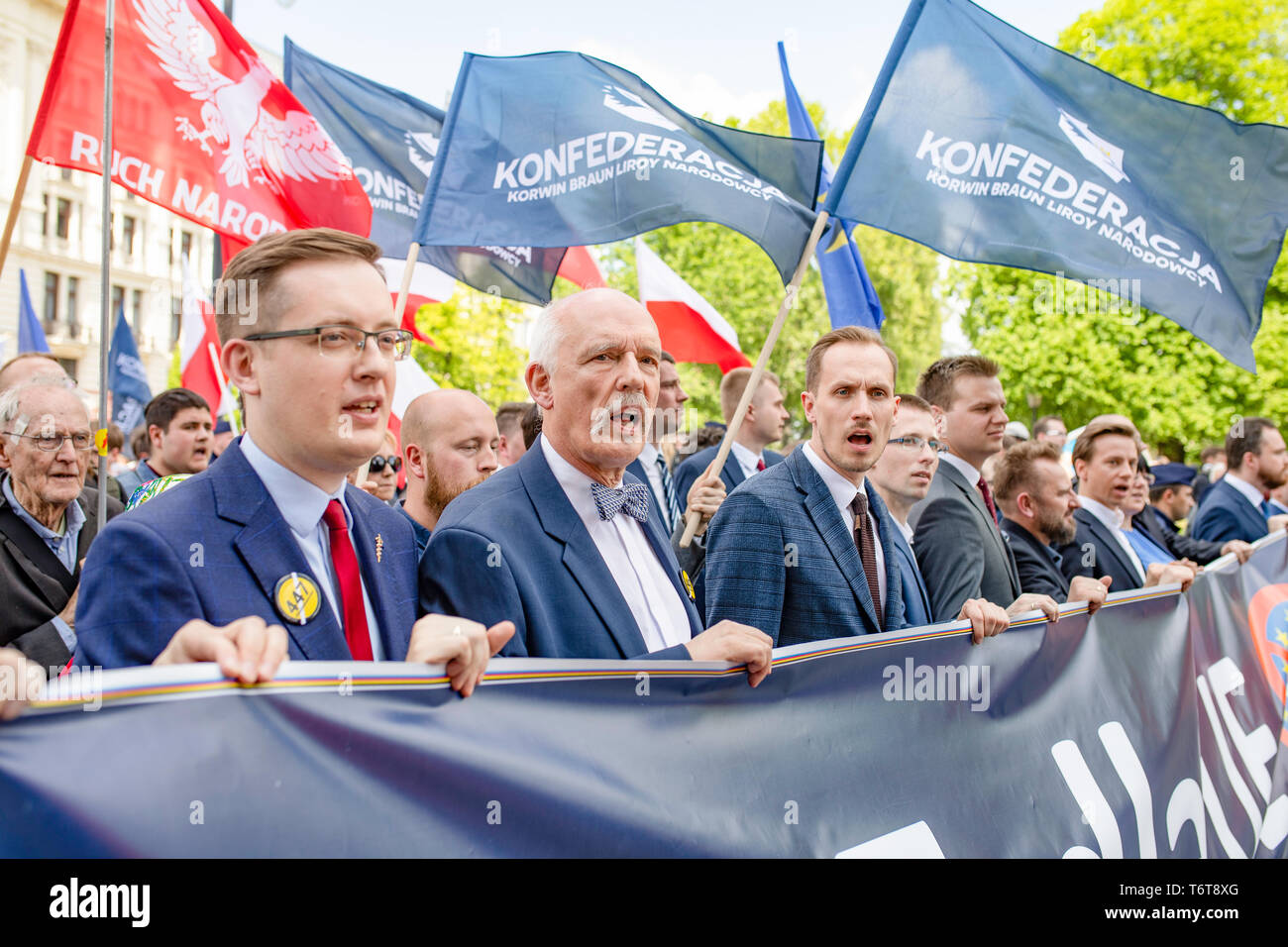 Warsaw Poland 05 01 2019 Nationalists Konfederacja Korwin Braun Liroy Narodowcy Demonstrating Against European Union Janusz Korwin Mikke Bosak Liroy Marzec Kaja Godek Stock Photo Alamy