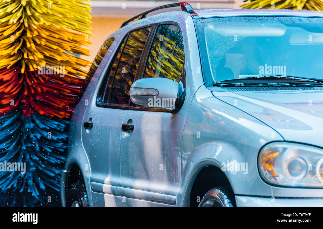 Car going through an automated car wash machine Stock Photo Alamy