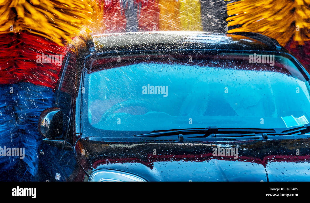 Car going through an automated car wash machine Stock Photo Alamy