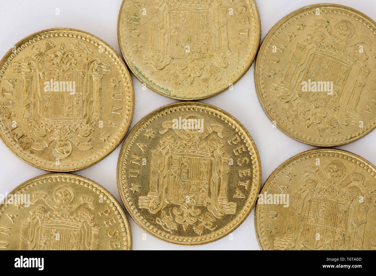 Several Spanish coins - 1 peseta Stock Photo