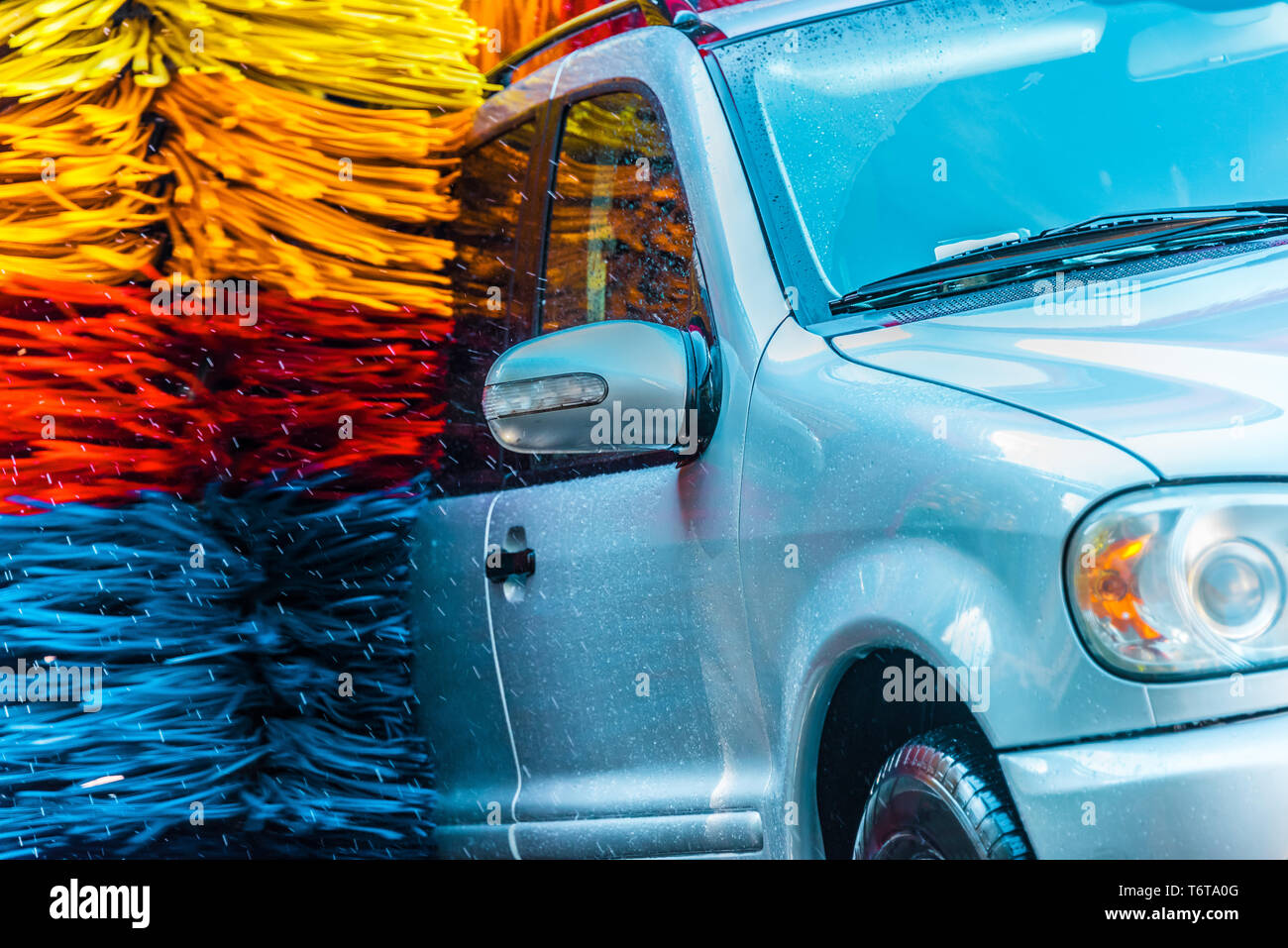Car going through an automated car wash machine Stock Photo Alamy
