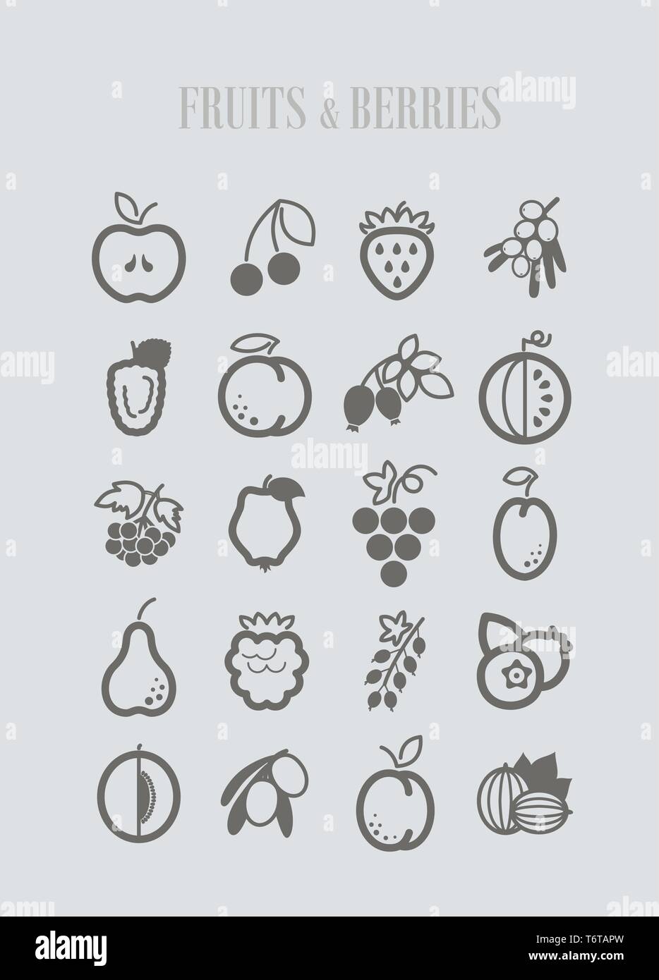 Set of Fruits and Berries icons set. Vector illustration for food apps ...