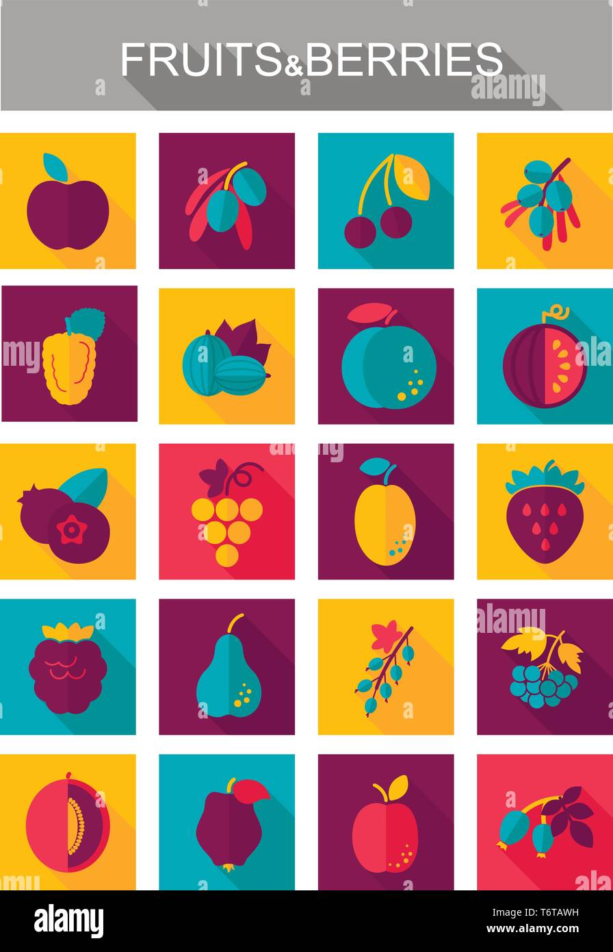 Set of Fruits and Berries icons set. Vector illustration for food apps ...