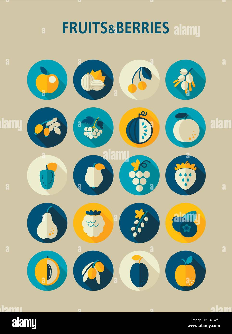 Set of Fruits and Berries icons set. Vector illustration for food apps ...