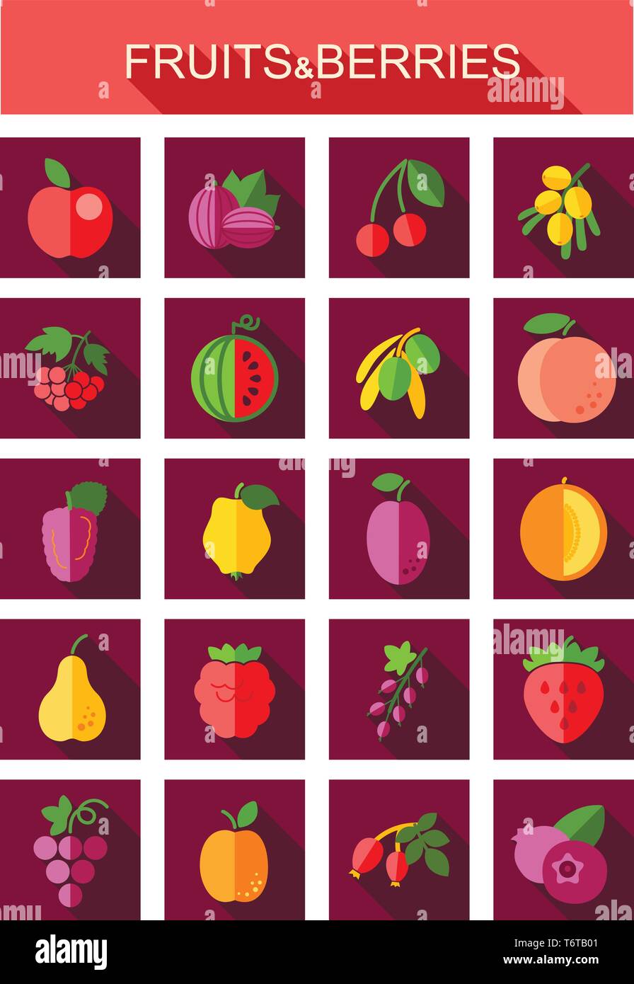 Set of Fruits and Berries icons set. Vector illustration for food apps ...