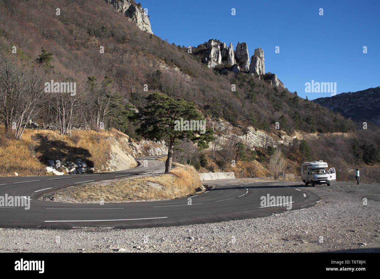 Hairpin bend on the road to the Col de Rousset Parc Naturel Regional du Vercors France Stock Photo