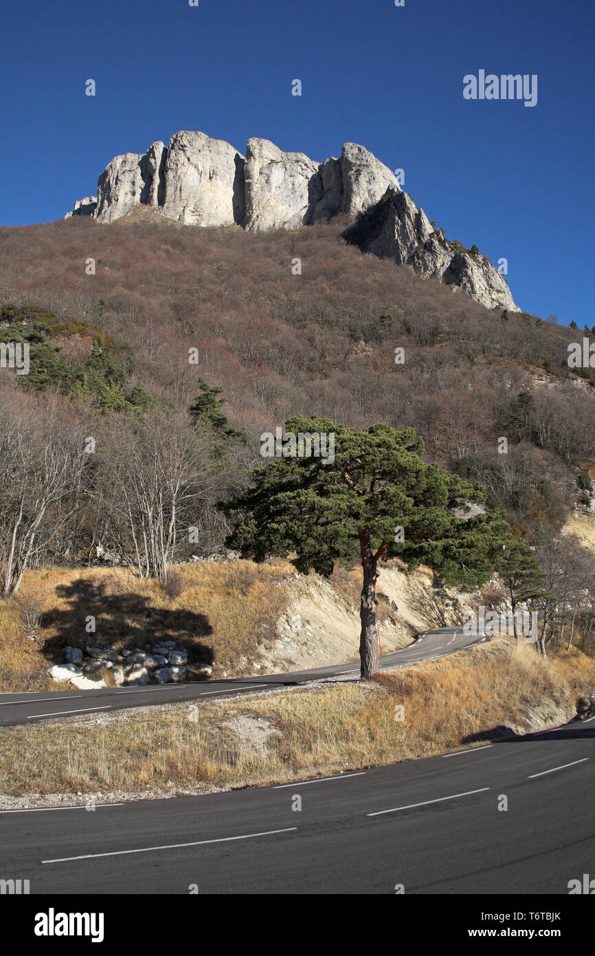 Hairpin bend on the road to the Col de Rousset Parc Naturel Regional du Vercors France Stock Photo