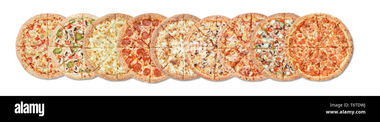 different pizza on white background Stock Photo