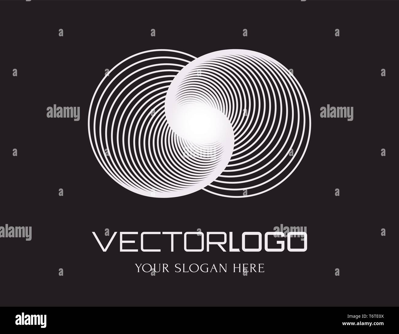 Vector logo template. Abstract white symbol isolated on black background. Stock Vector
