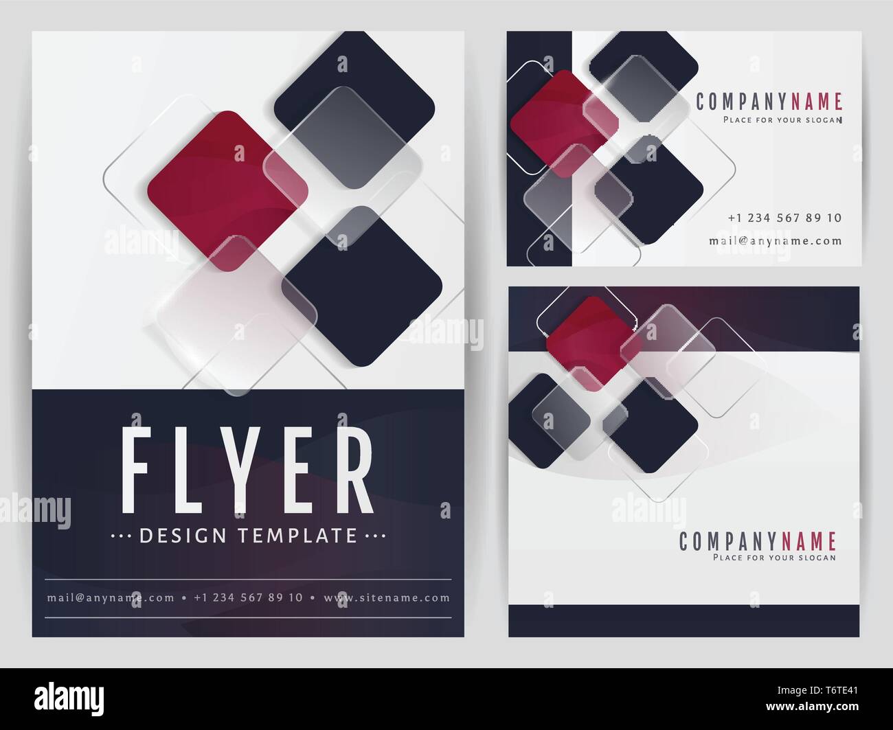 Set of visual corporate identity templates. Flyer, business card and a square banner with abstract geometric decoration. Branding stationery design. V Stock Vector