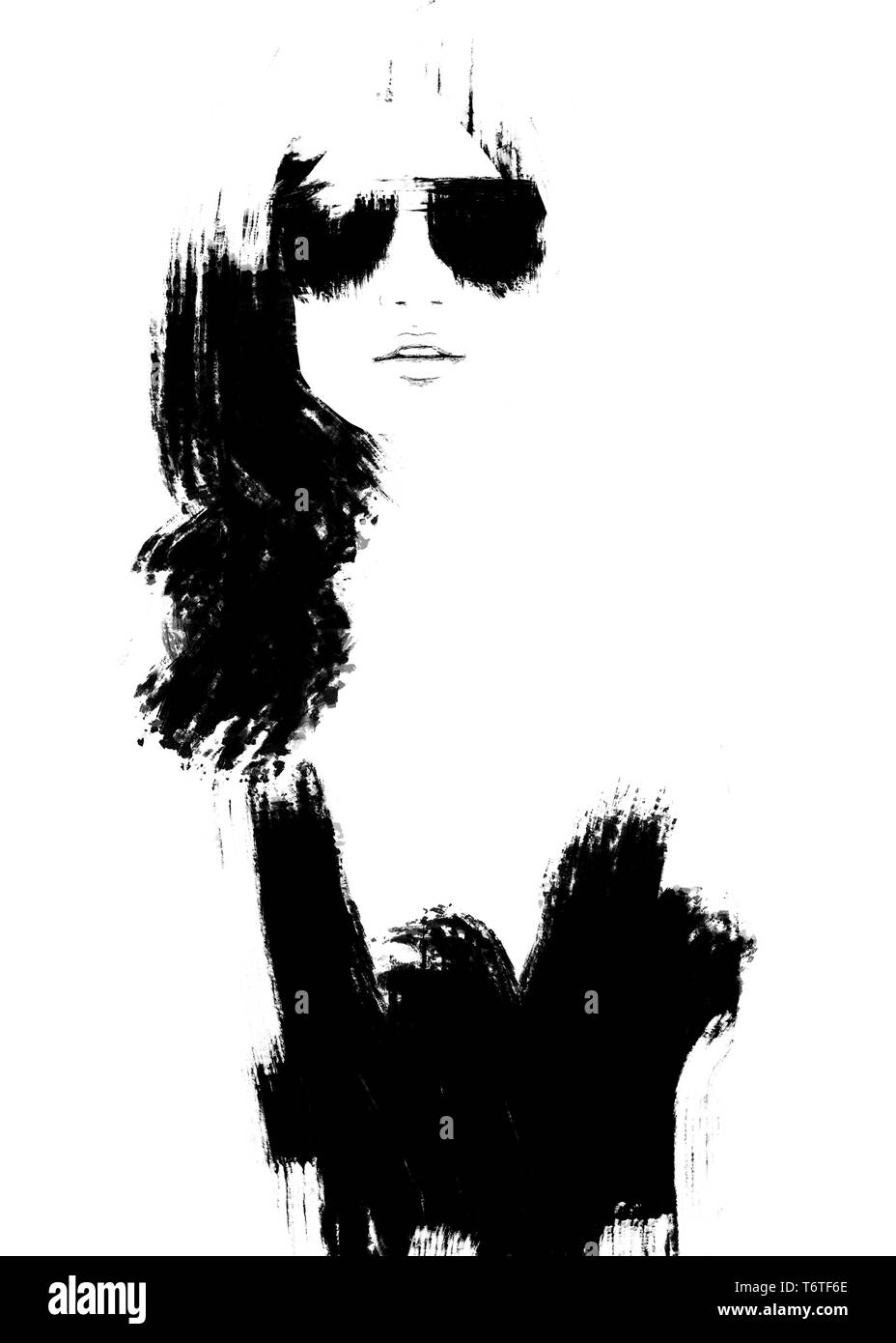 Fashion illustration black and white abstract Stock Photo - Alamy