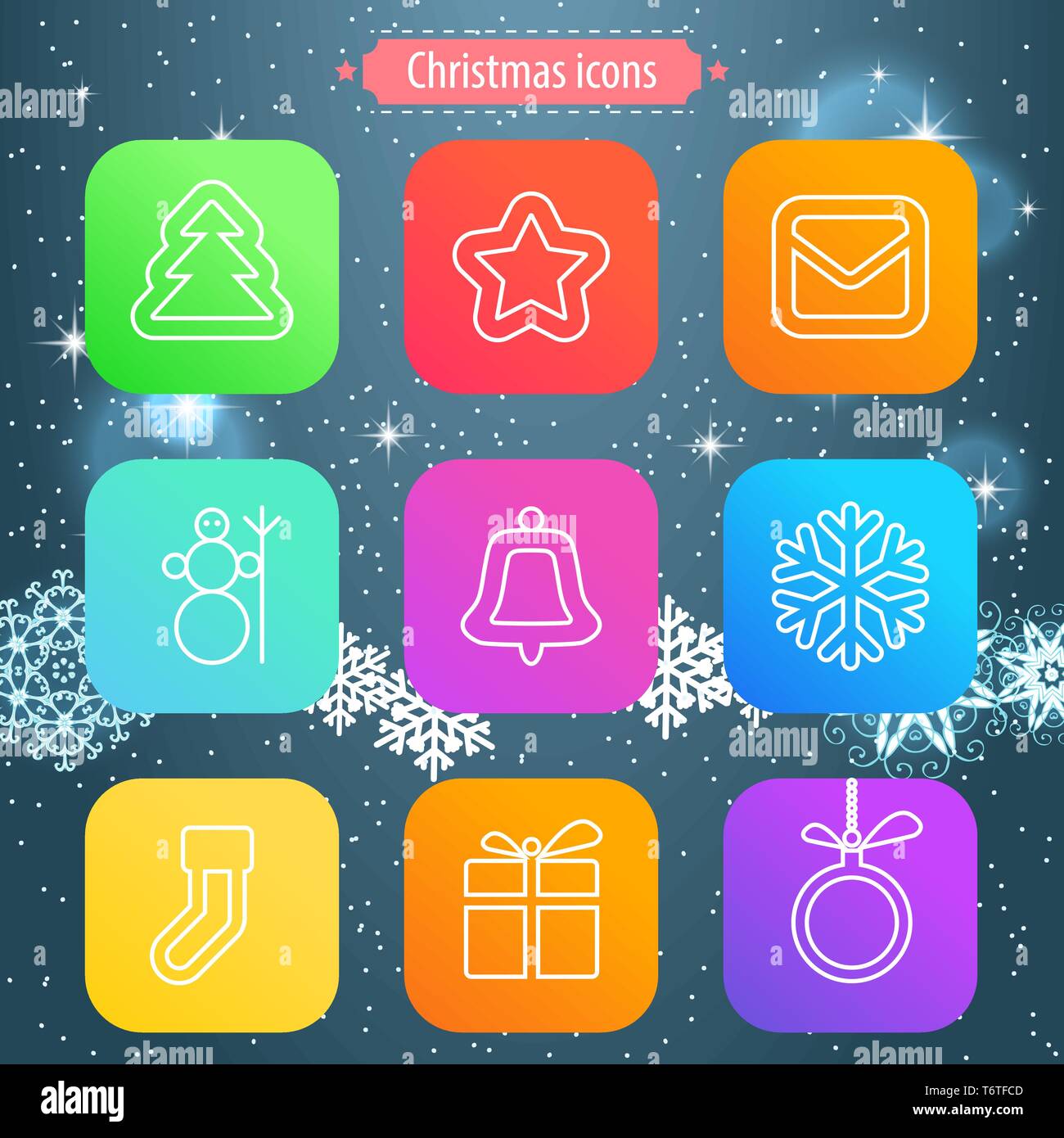 Christmas and Winter icons collection. Thin line style. Stock Vector