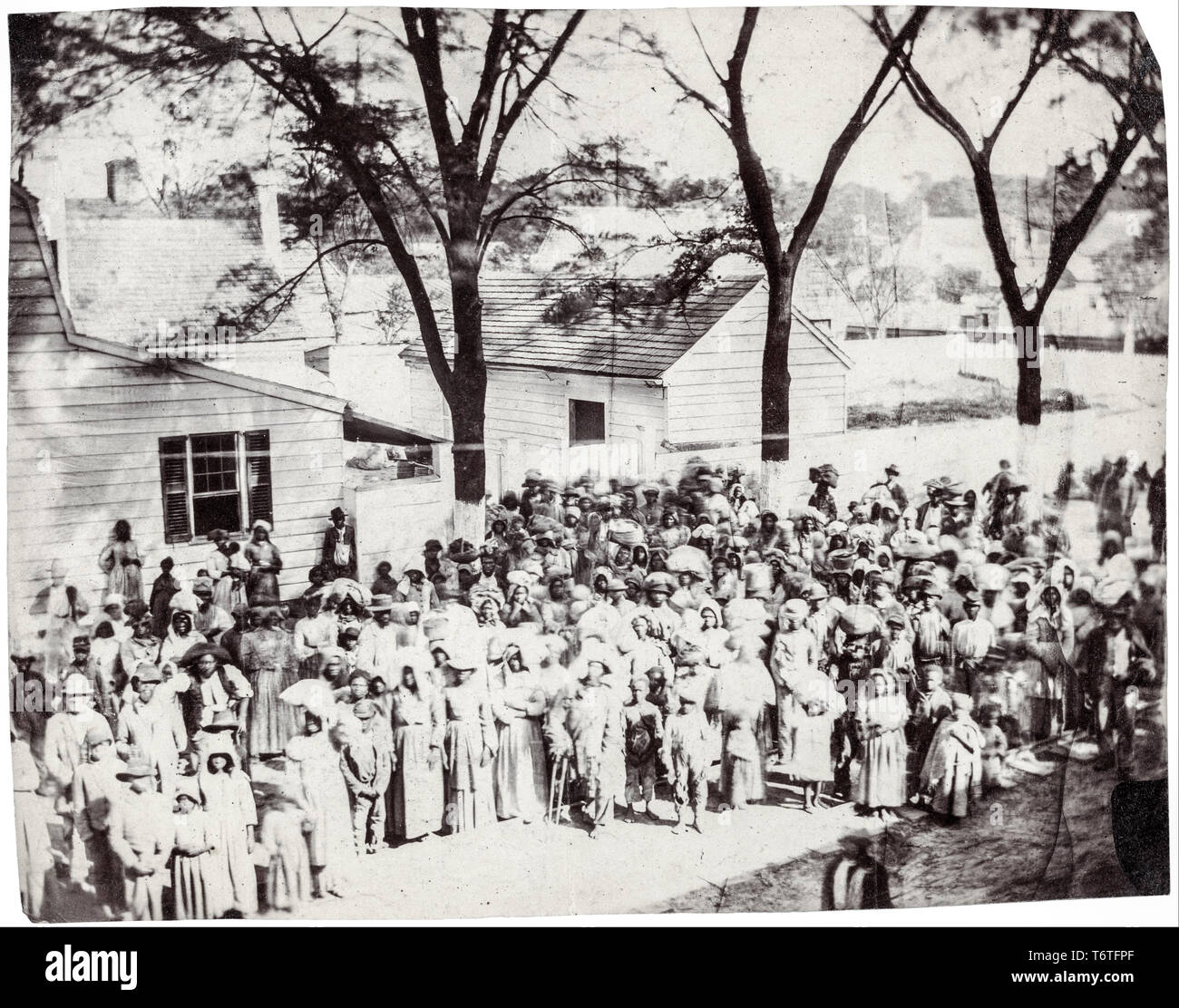 Slaves on J. J. Smith's Plantation, South Carolina, America, photograph by Timothy H. O'Sullivan, 1862 Private Collection Stock Photo