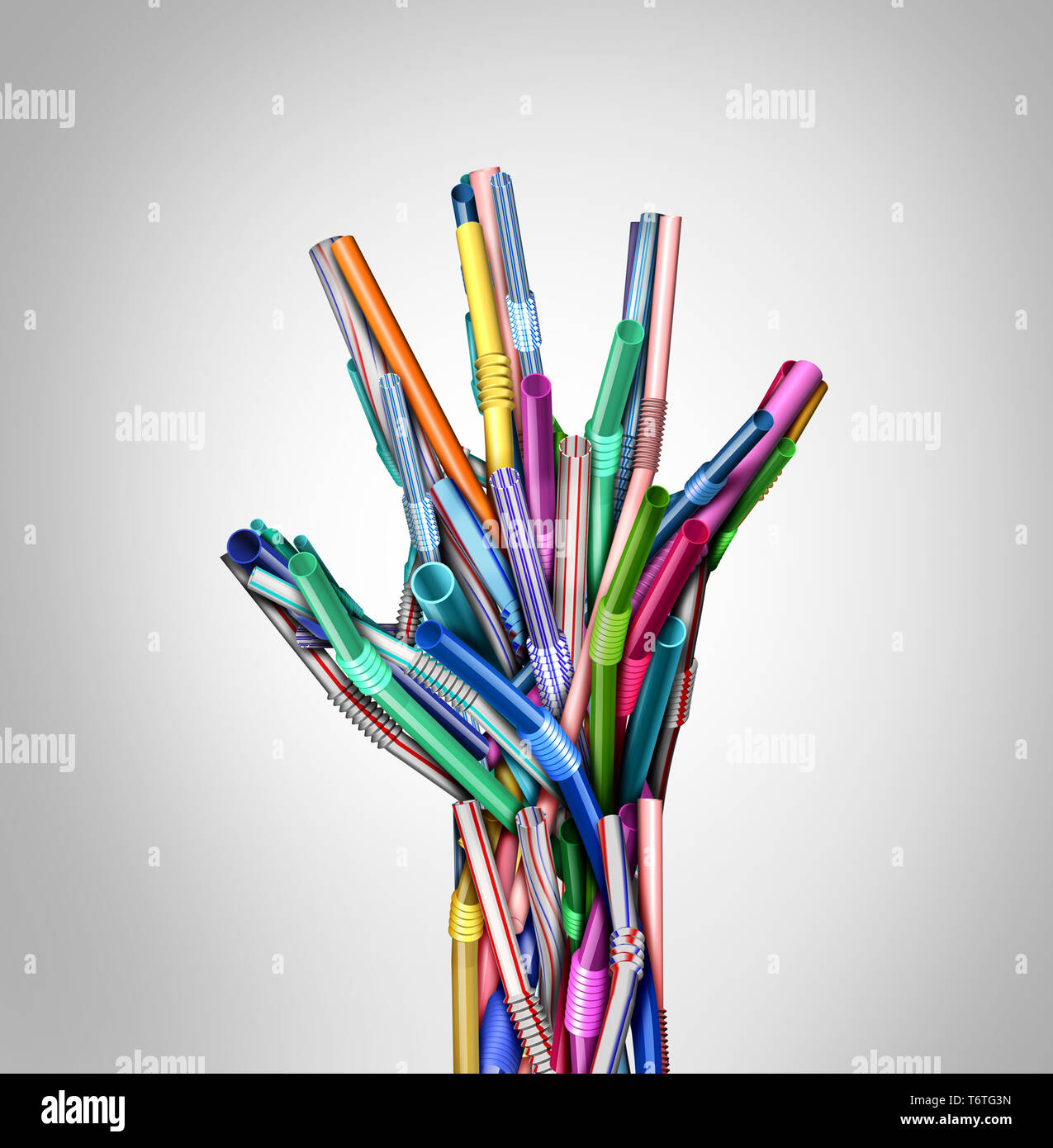 Stop Plastic straws and plastics ban as a hand representing stopping