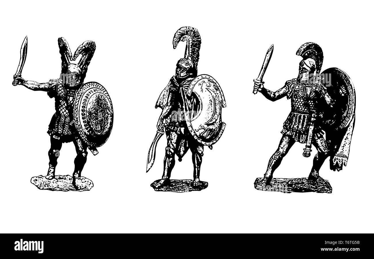 Greek hoplite illustration. Ancient warriors set. Historical illustration. Stock Photo