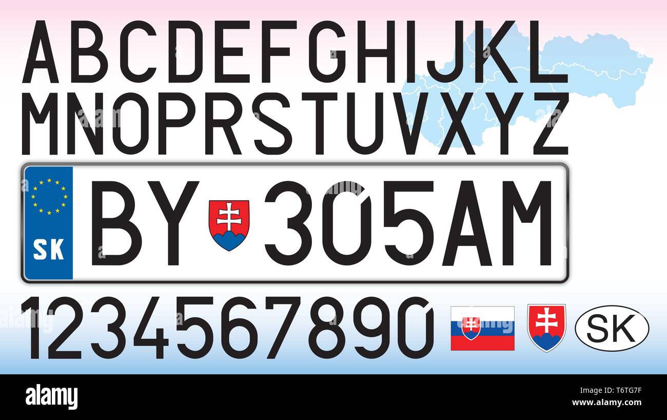 Slovakia car license plate, letters, numbers and symbols Stock Vector
