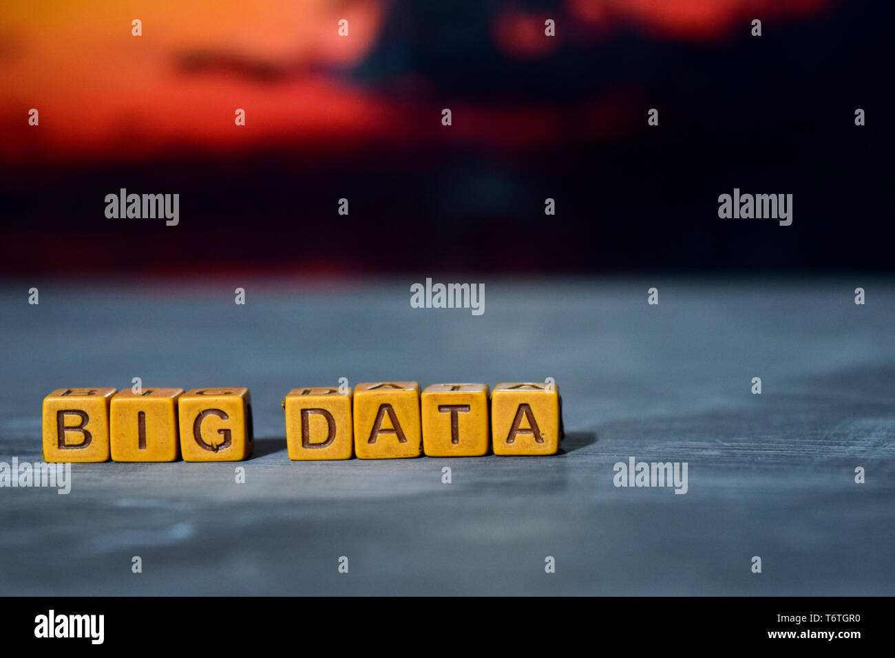Big data on wooden blocks. Cross processed image with bokeh background Stock Photo