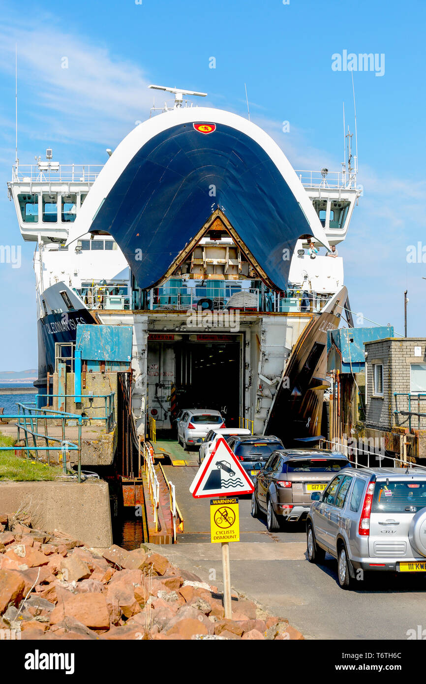 Vehicles loading onto the Caledonian MacBrayne ferry