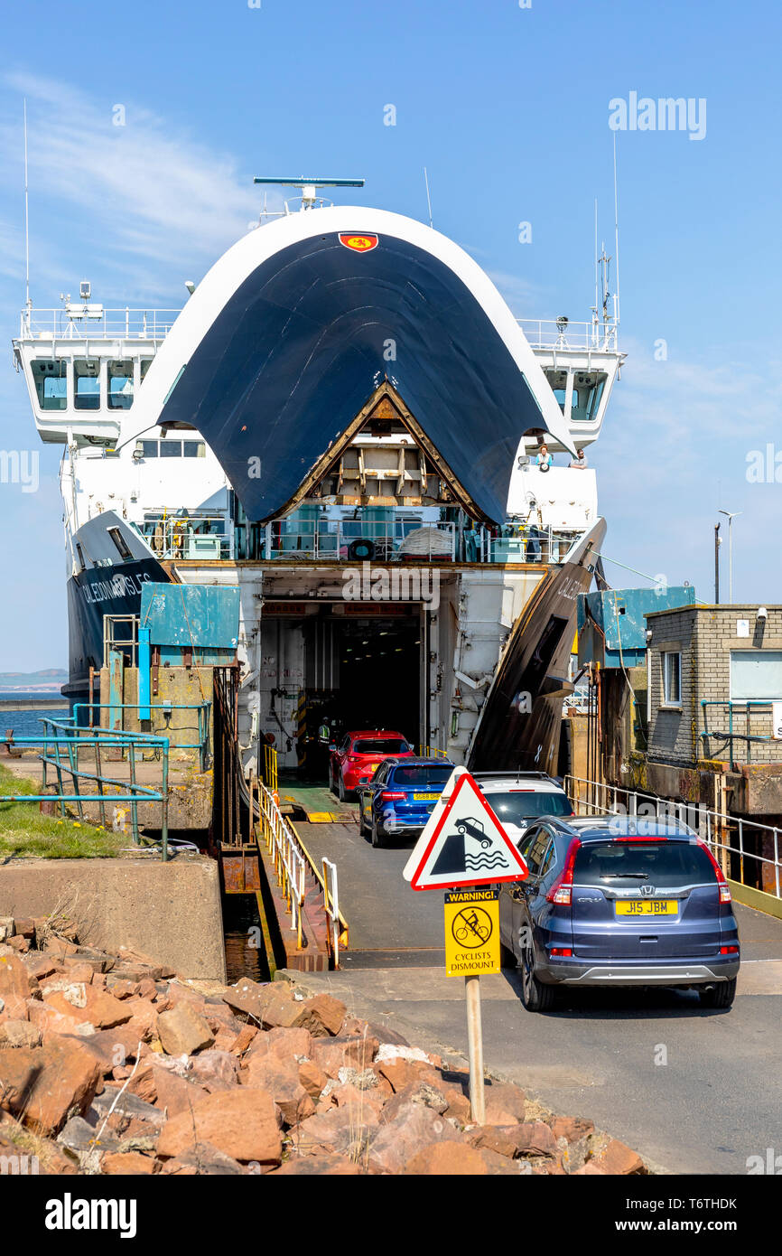 Vehicles loading onto the Caledonian MacBrayne ferry