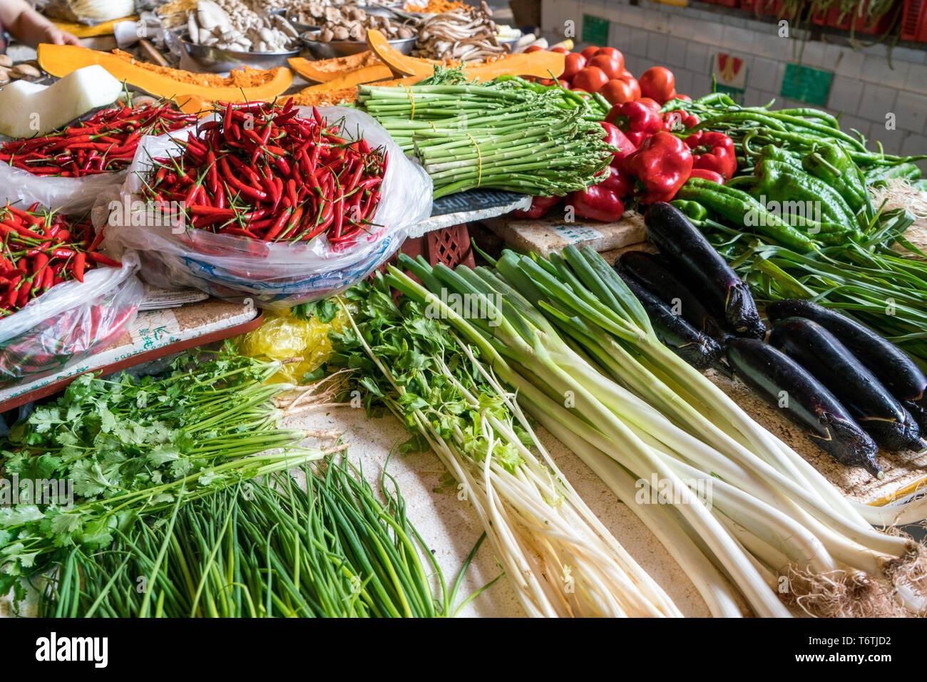 Selection of various vegetables in a Chinese market Stock Photo Alamy