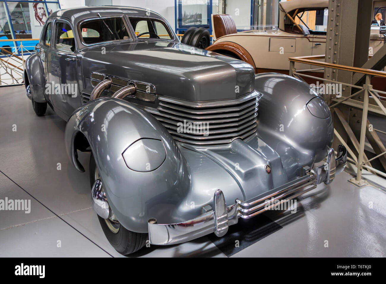 1937 Cord Type 812, American luxury car produced by Cord Automobile at Autoworld, oldtimer museum in Brussels, Belgium Stock Photo