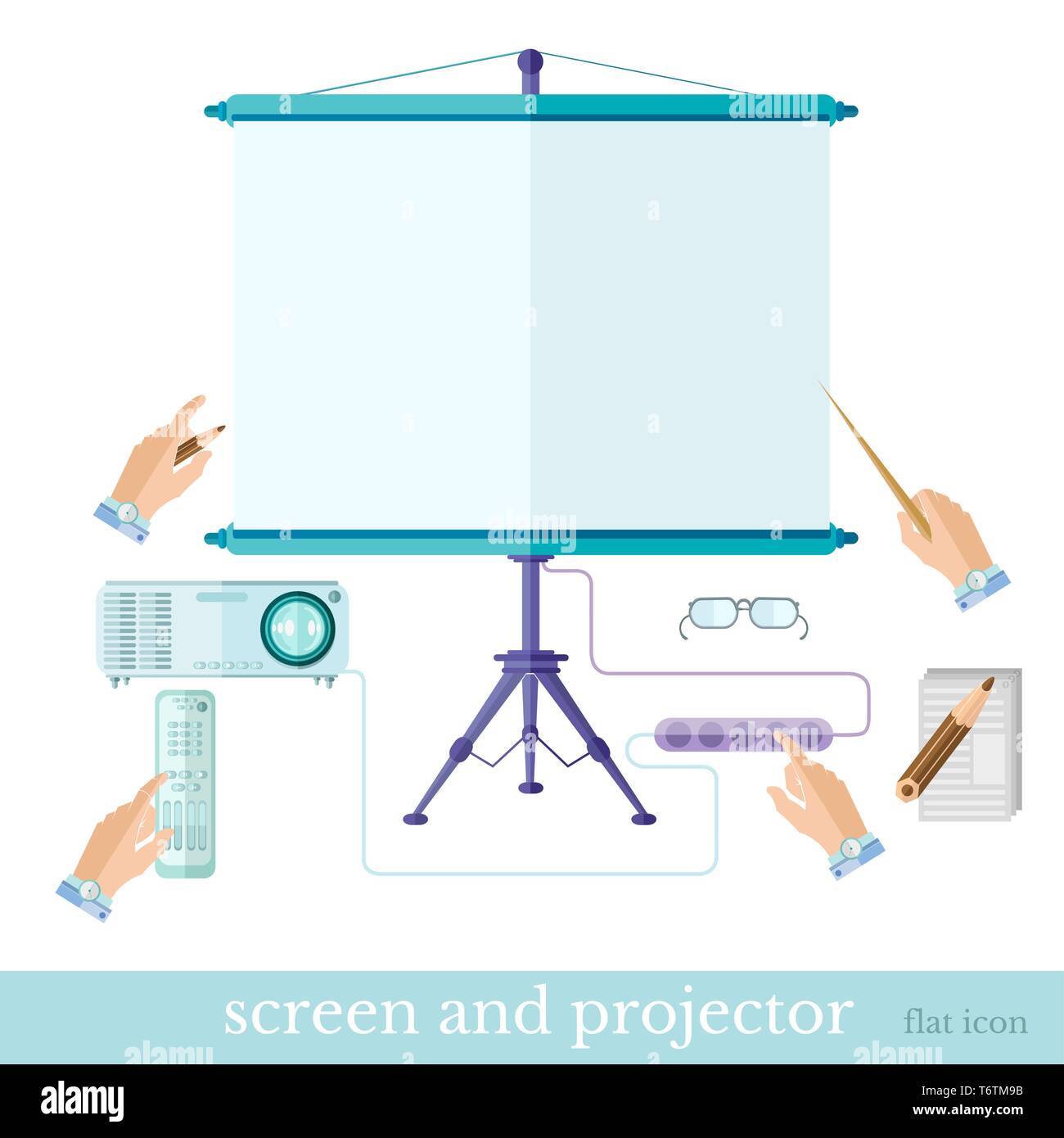 Presentation Note Screen Flat business or education presentation illustration with equipment ...
