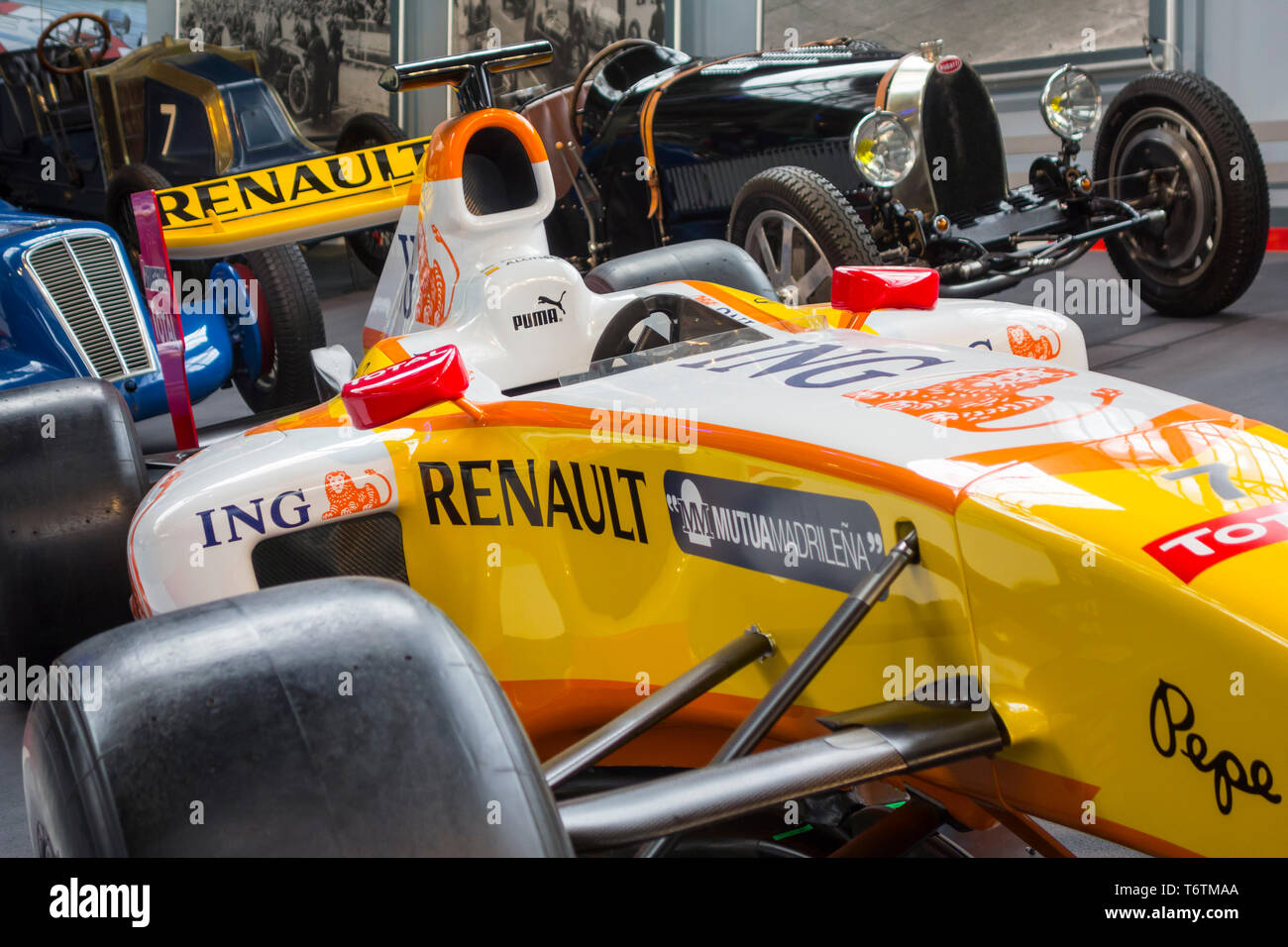 2008 Renault R28 showcar F1, French Formula One racing car at Autoworld, classic automobile museum in Brussels, Belgium Stock Photo