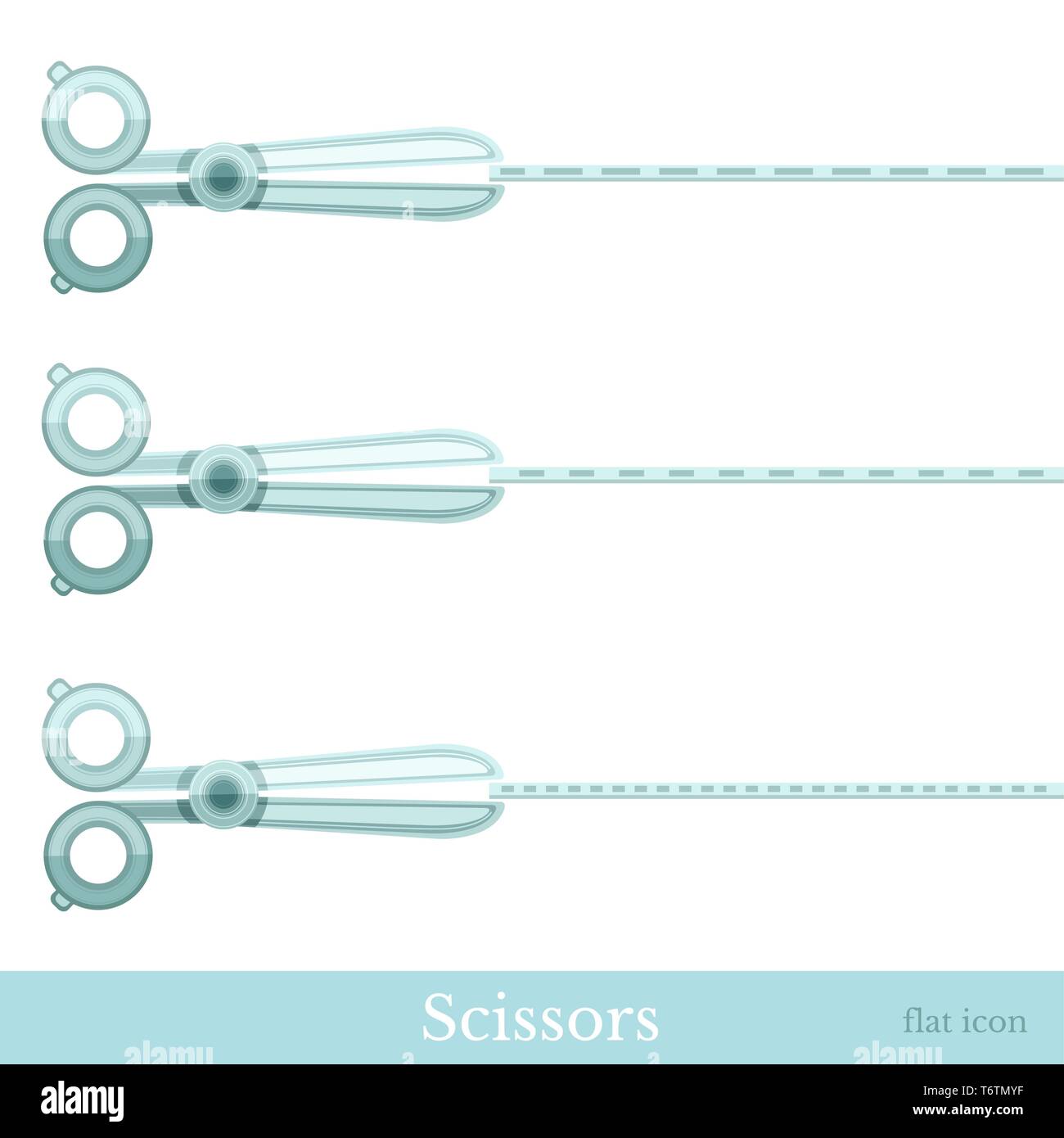 flat icons scissors with line cutting isolated on white Stock Vector