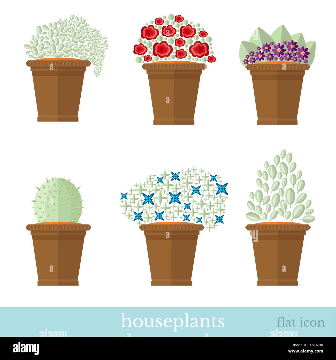 set of house plant and flower with flowerpot in flat style Stock Vector ...