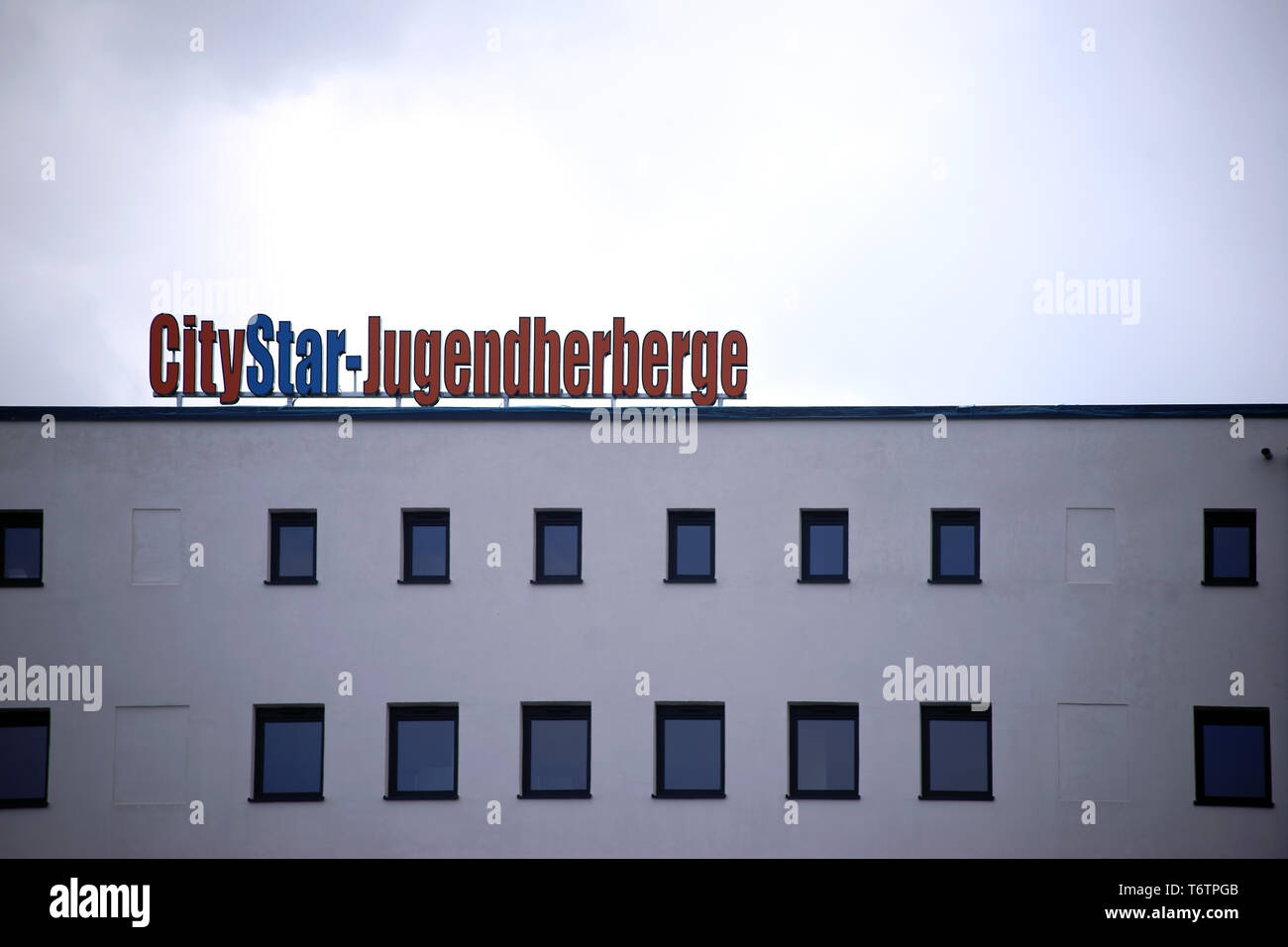Pirmasens, Germany - March 26, 2019: The facade of the City-Star Youth Hostel with logo on March 26, 2019 in Pirmasens. Stock Photo