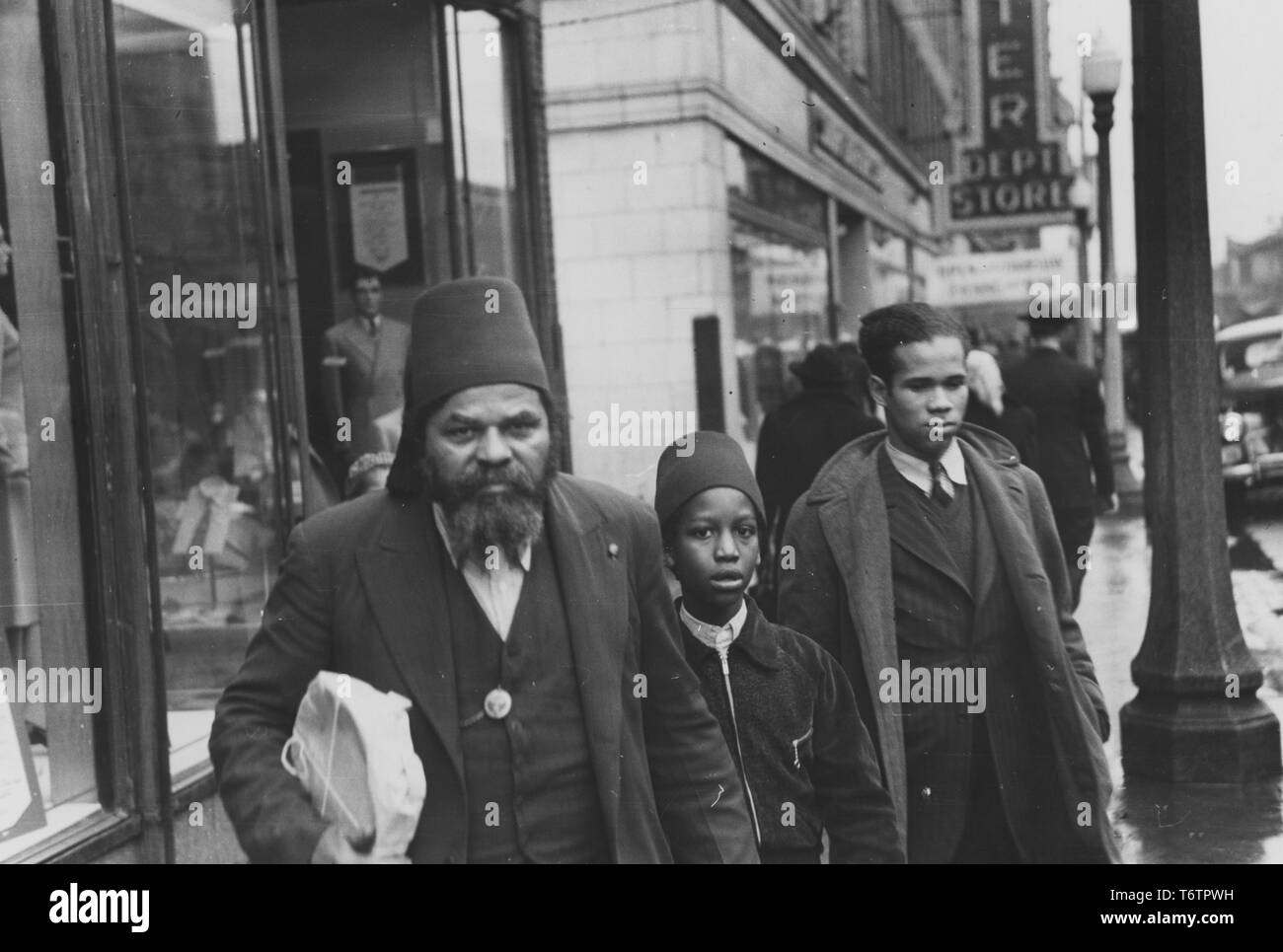 Photograph of three members of the Moors, an African-American religious group of Chicago, Illinois, 1935. From the New York Public Library. () Stock Photo
