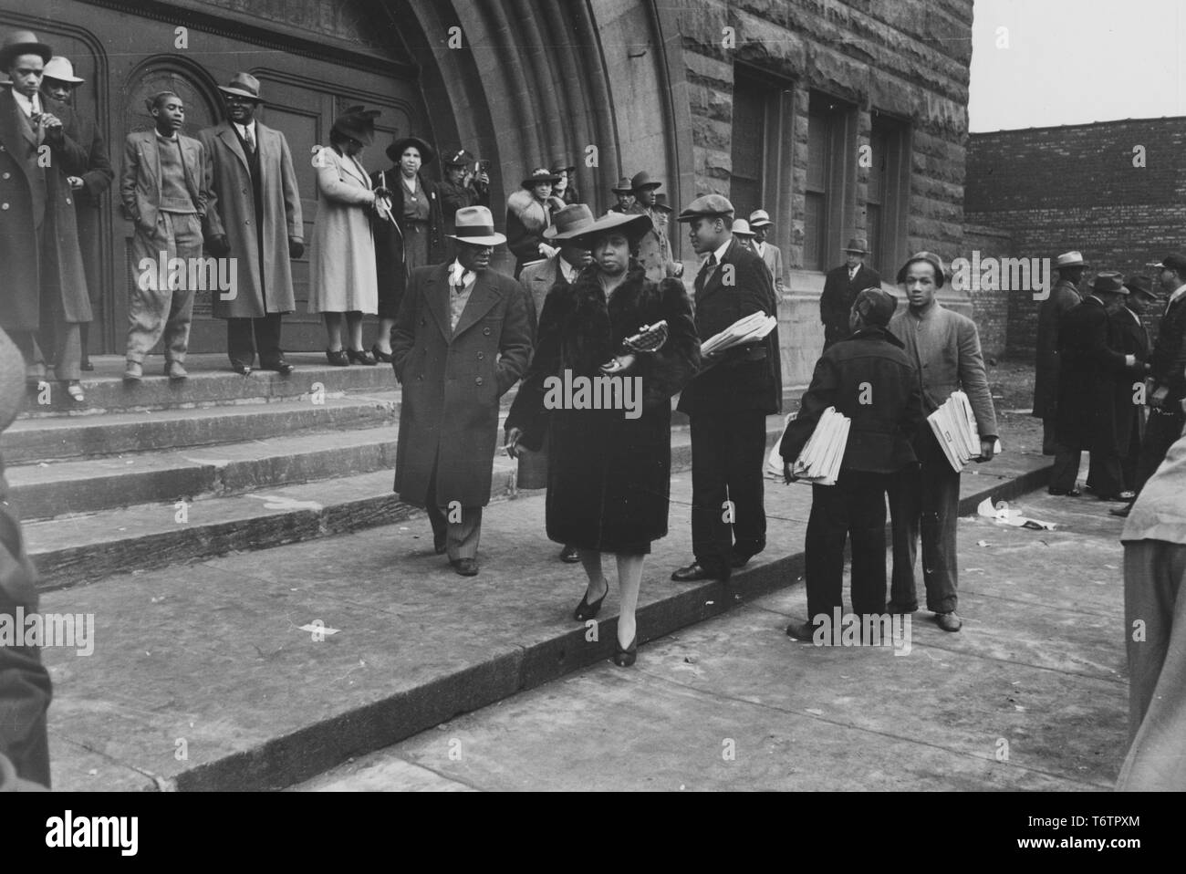 Photograph of African American people gathered in front of Pilgrim ...