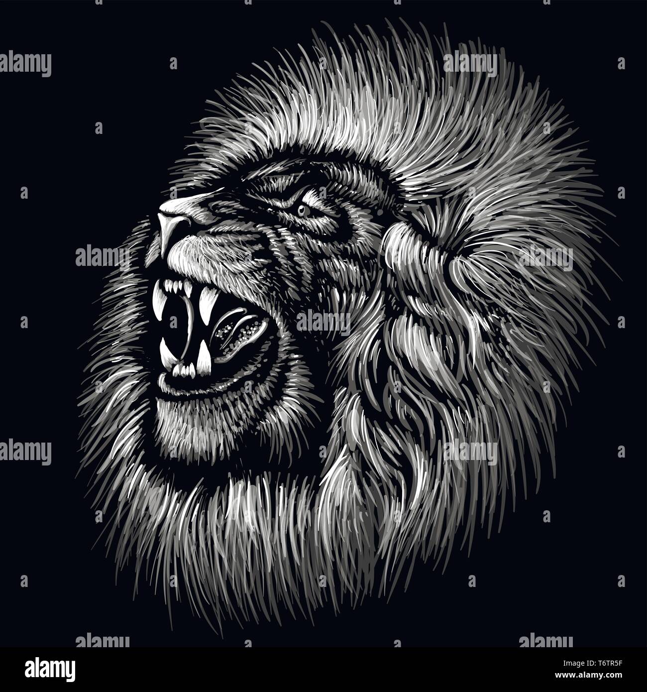 The Vector logo lion for tattoo or T-shirt design or outwear.  Hunting style lions background. Stock Vector