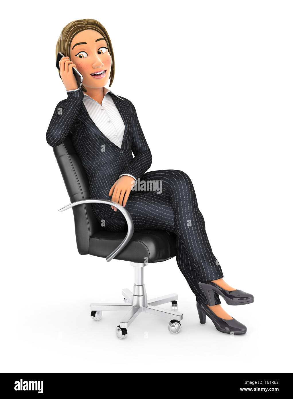 3d business woman talking on phone, illustration with isolated white background Stock Photo