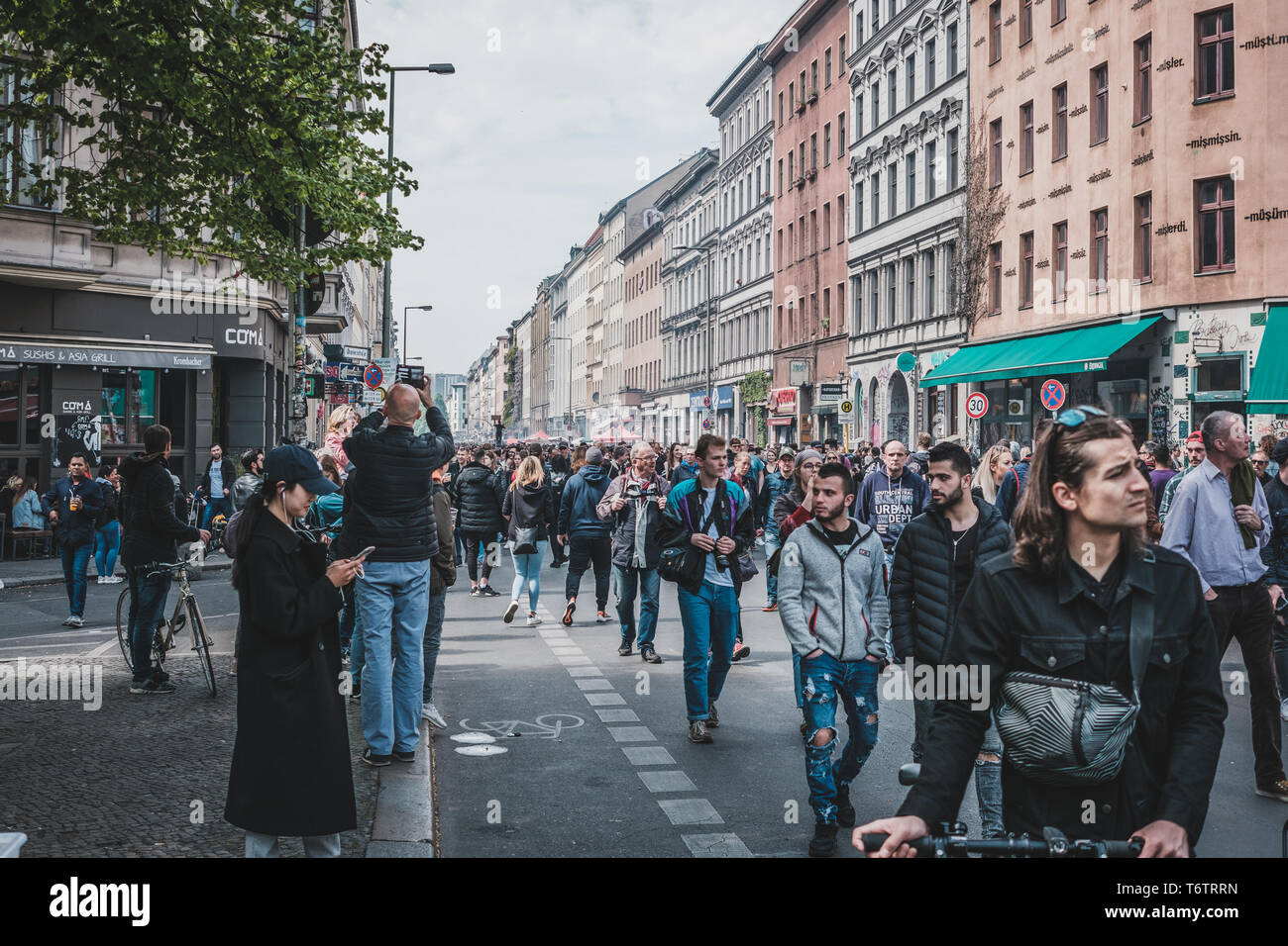 Berlin, Germany - May 01, 2019: Many people on crowded street on labor