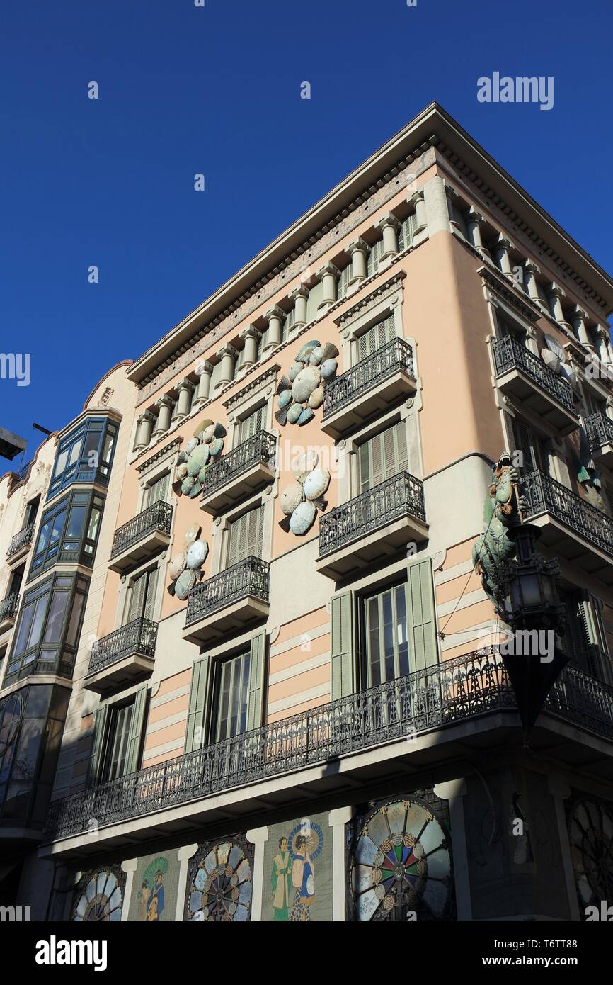 House facade with umbrellas, Barcelona Stock Photo Alamy