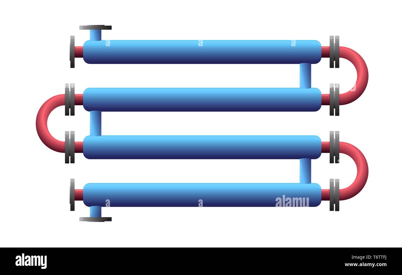Double Pipe Heat Exchanger. Apparatus for chemical processing. Pipe-in-pipe, tube in tube structure heat exchanger. Colour vector Stock Vector