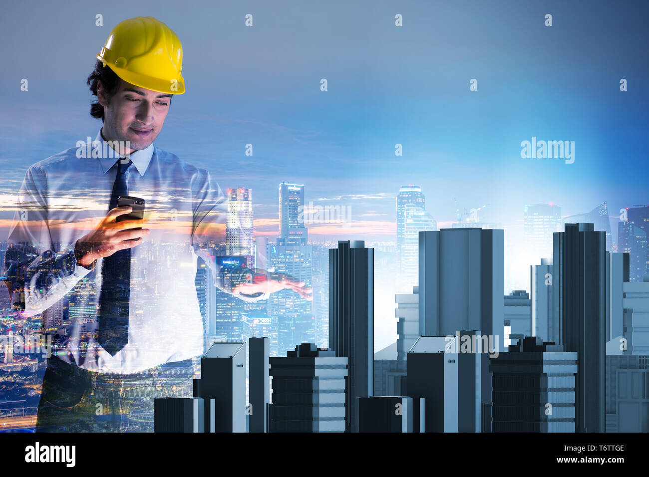 Futuristic architect doing urban planning Stock Photo