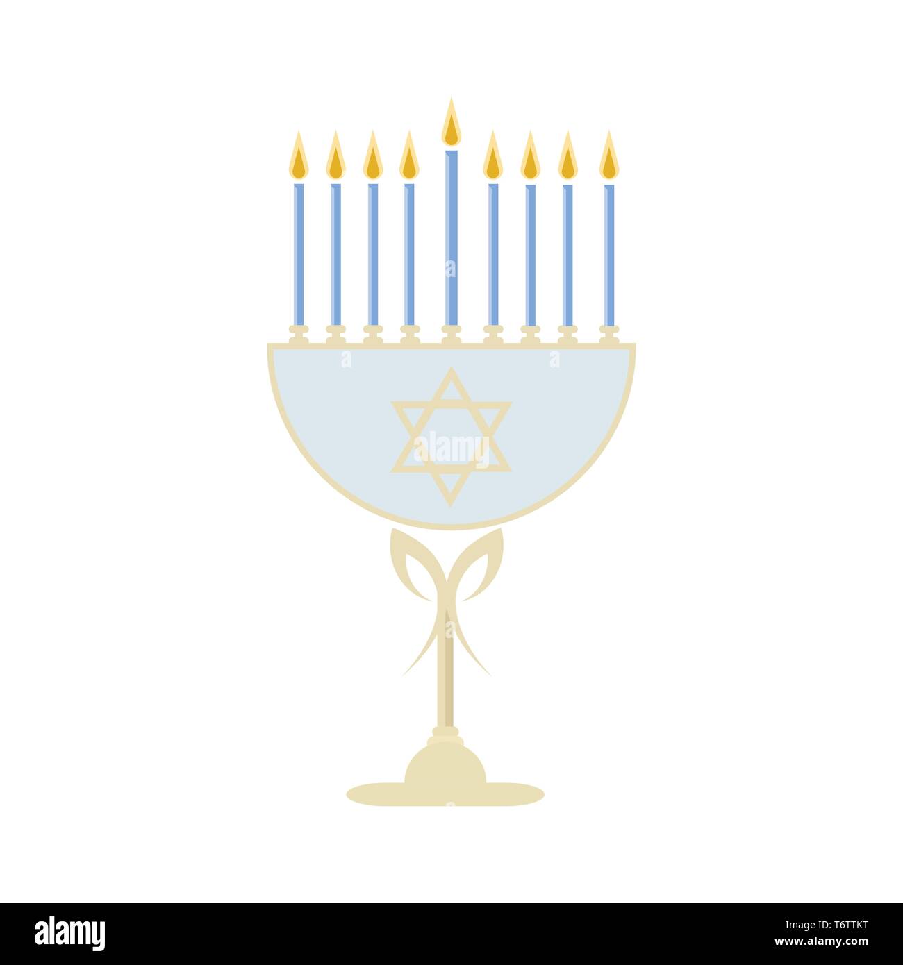 vector of the jewish holiday of hanukkah with the golden menorah and the traditional candelabra and burning candles on a white background with the sta Stock Vector