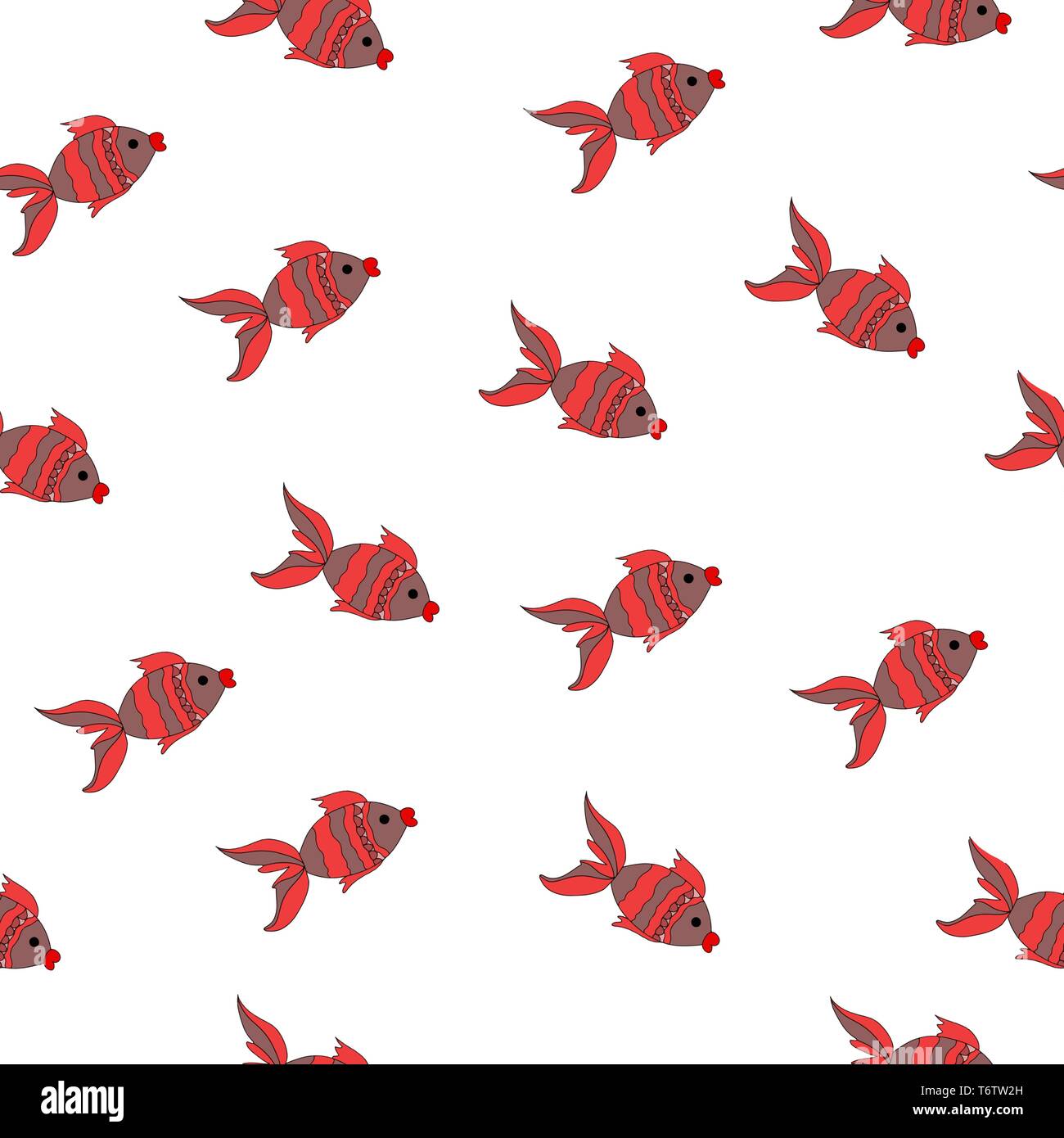 vector seamless sea pattern with animal red fish with pink colors on ...