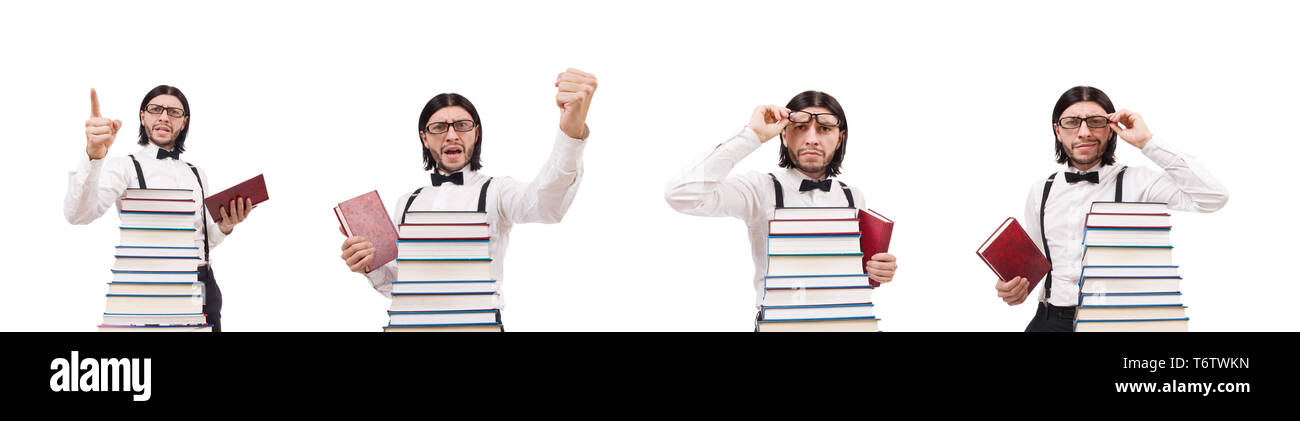 Funny student with books isolated on white Stock Photo - Alamy