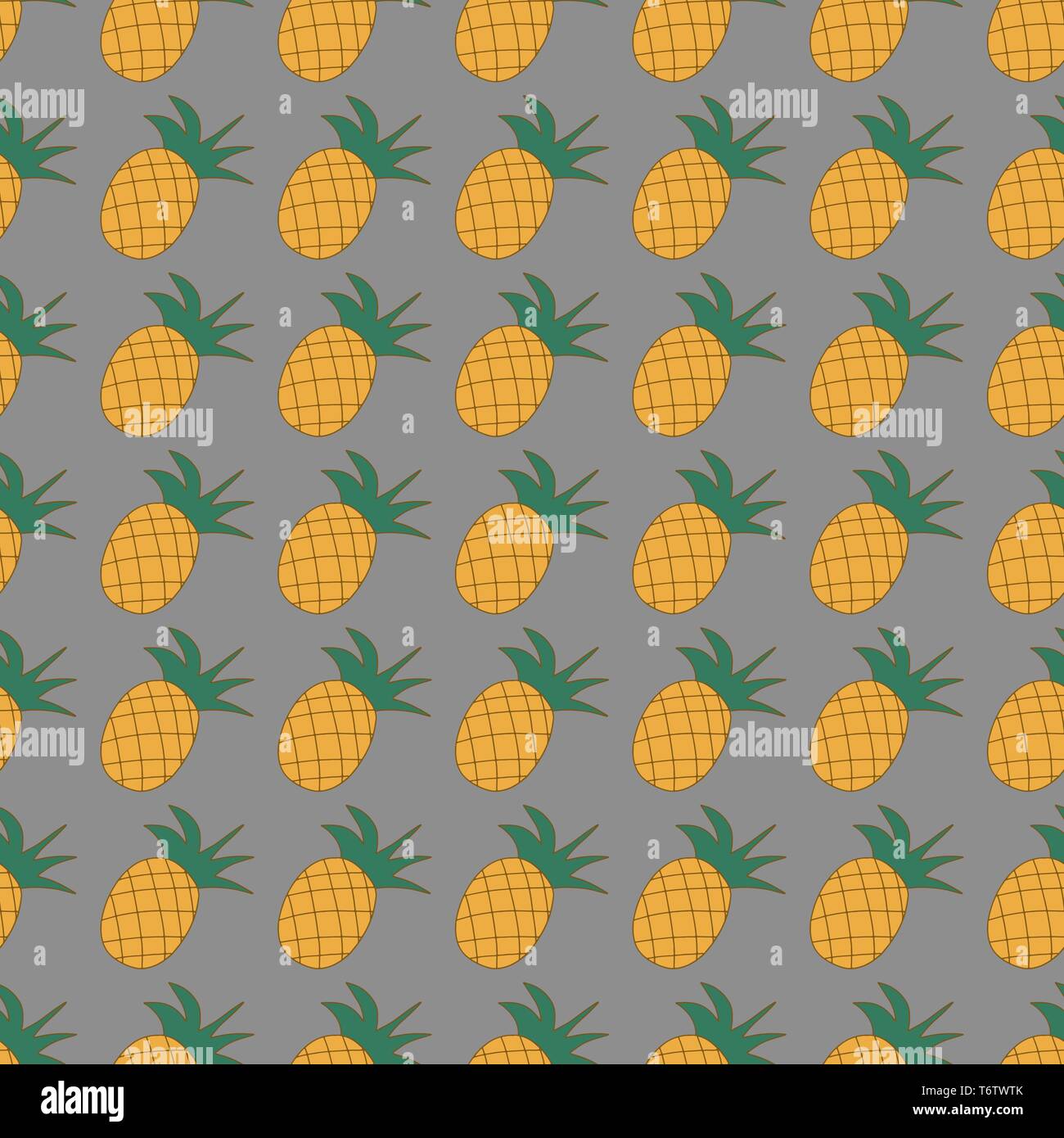 Vector seamless pattern with fruit pineapple on a gray background for ...