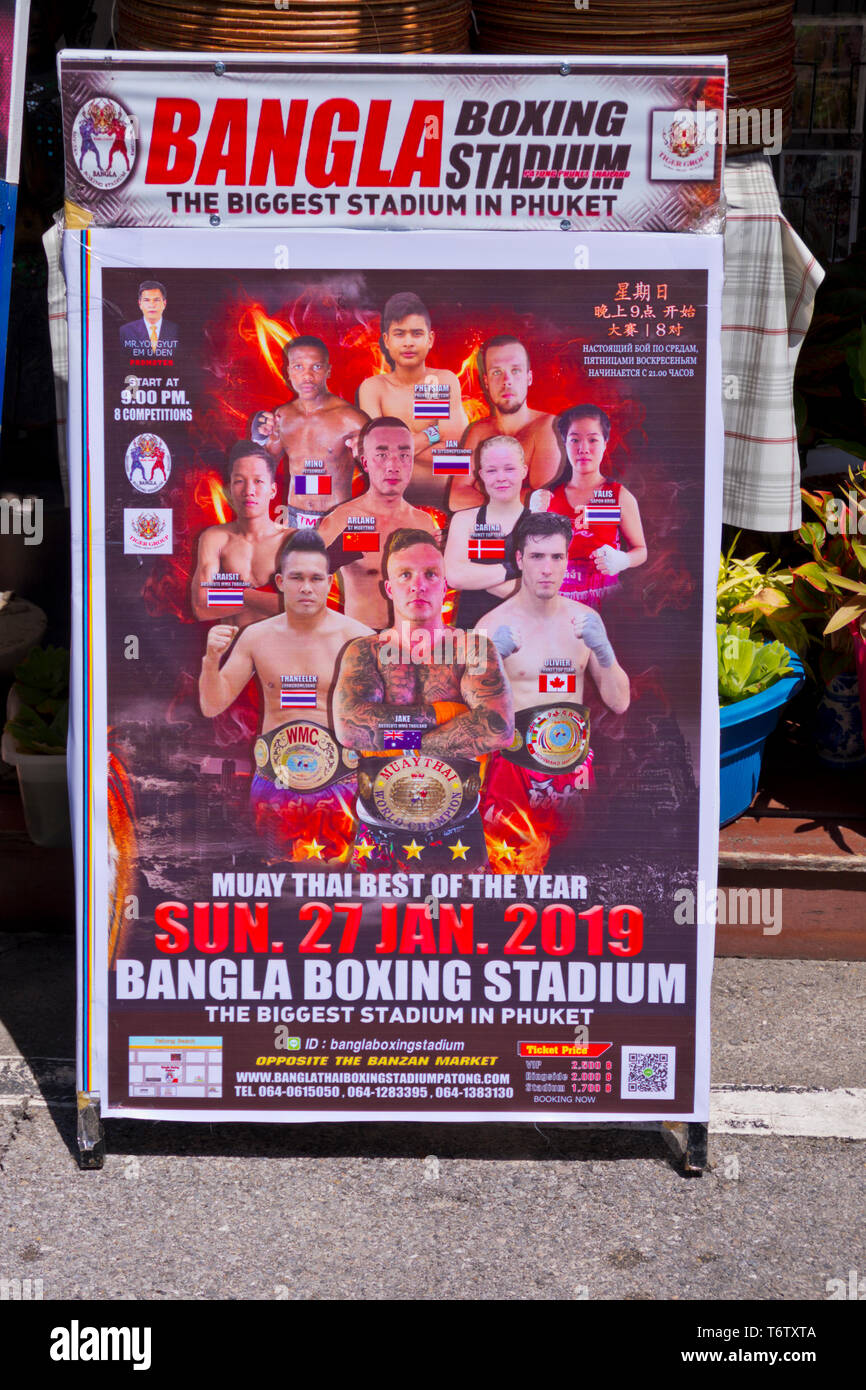 Muay Thai, kickboxing poster, Patong, Phuket island, Thailand Stock Photo