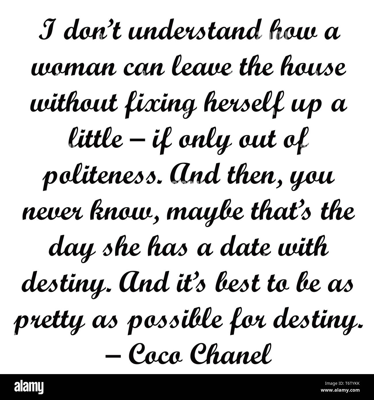 Inspirational Coco Chanel quotes.. Modern typography for artist, gift  cards, web, poster, fabric,wallpaper and other design Stock Photo - Alamy