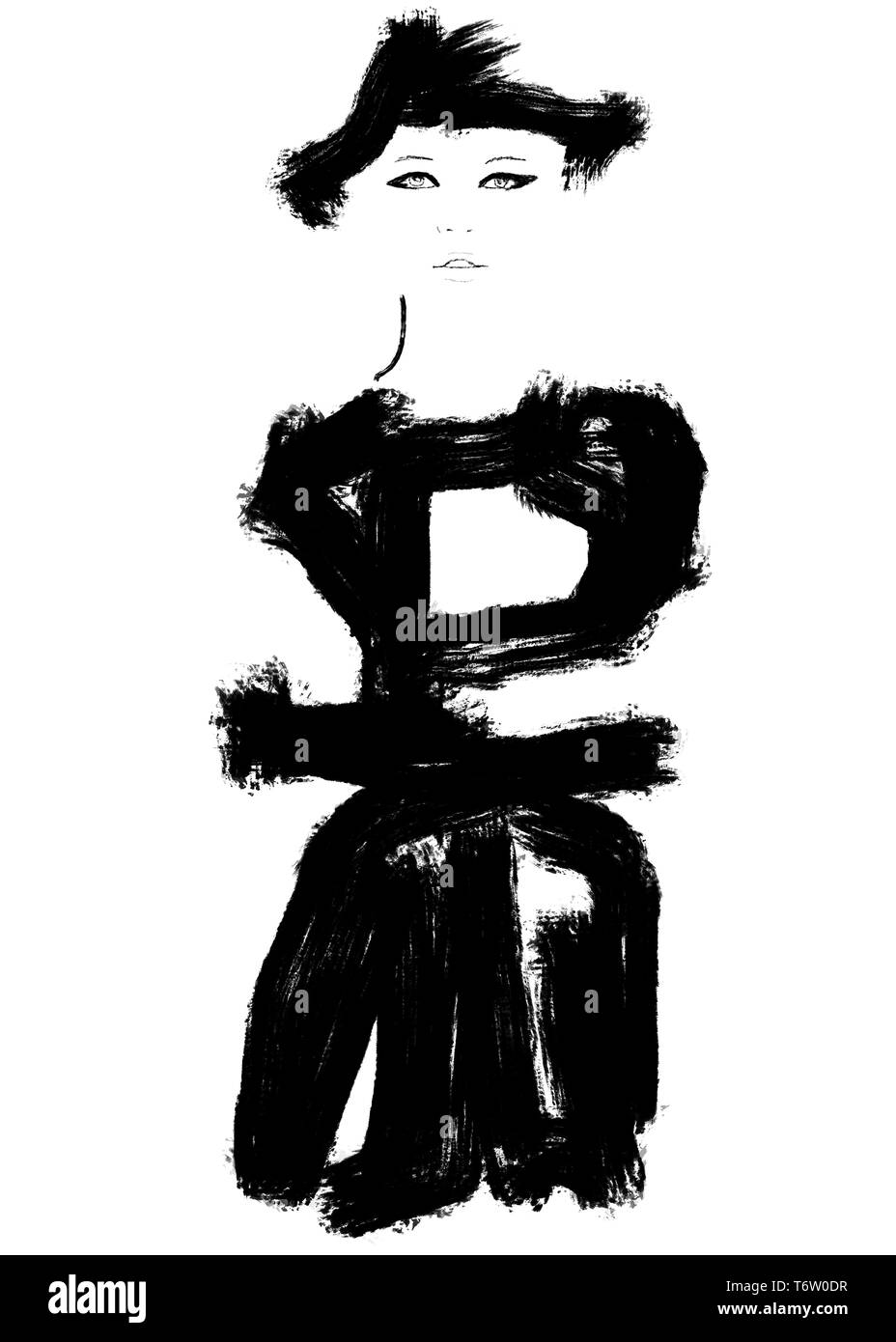 fashion illustration print black and white Stock Photo - Alamy