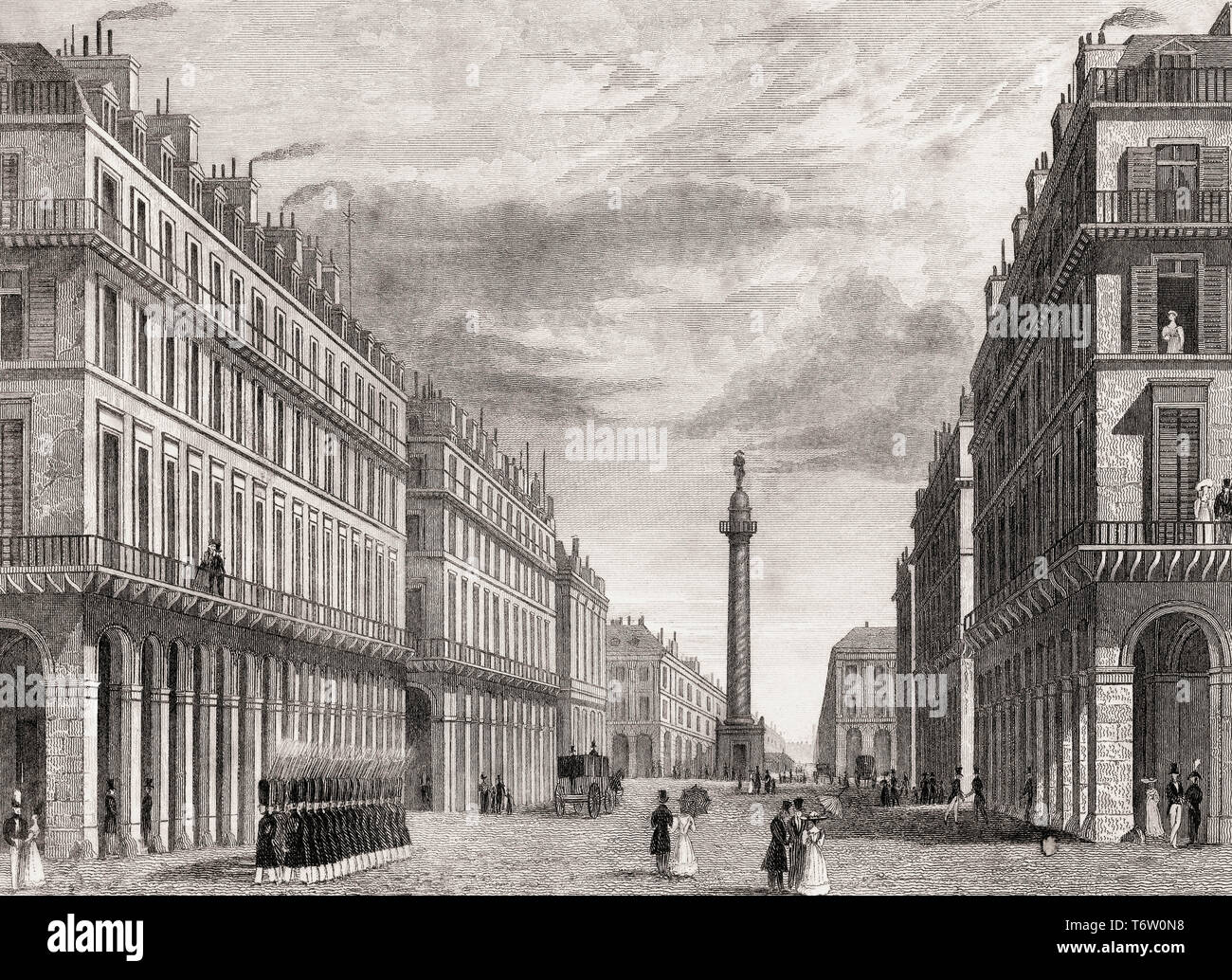 Rue de Castiglione, Paris, antique steel engraved print, 1831 Stock Photo