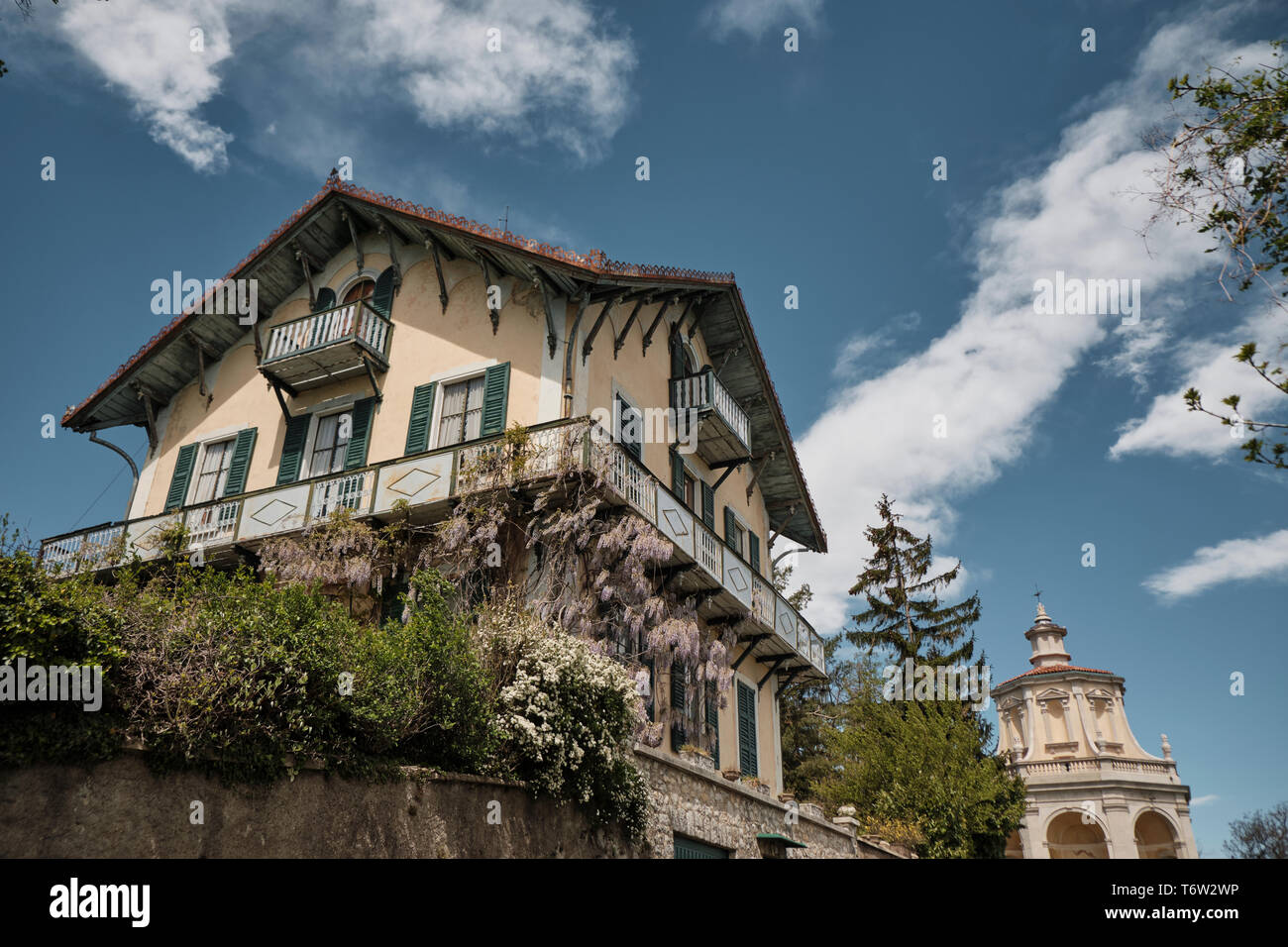 monumets and one of the XIVchapel along the path of the historic pilgrimage route from Sacred Mount or Sacro Monte of Varese, Italy Stock Photo